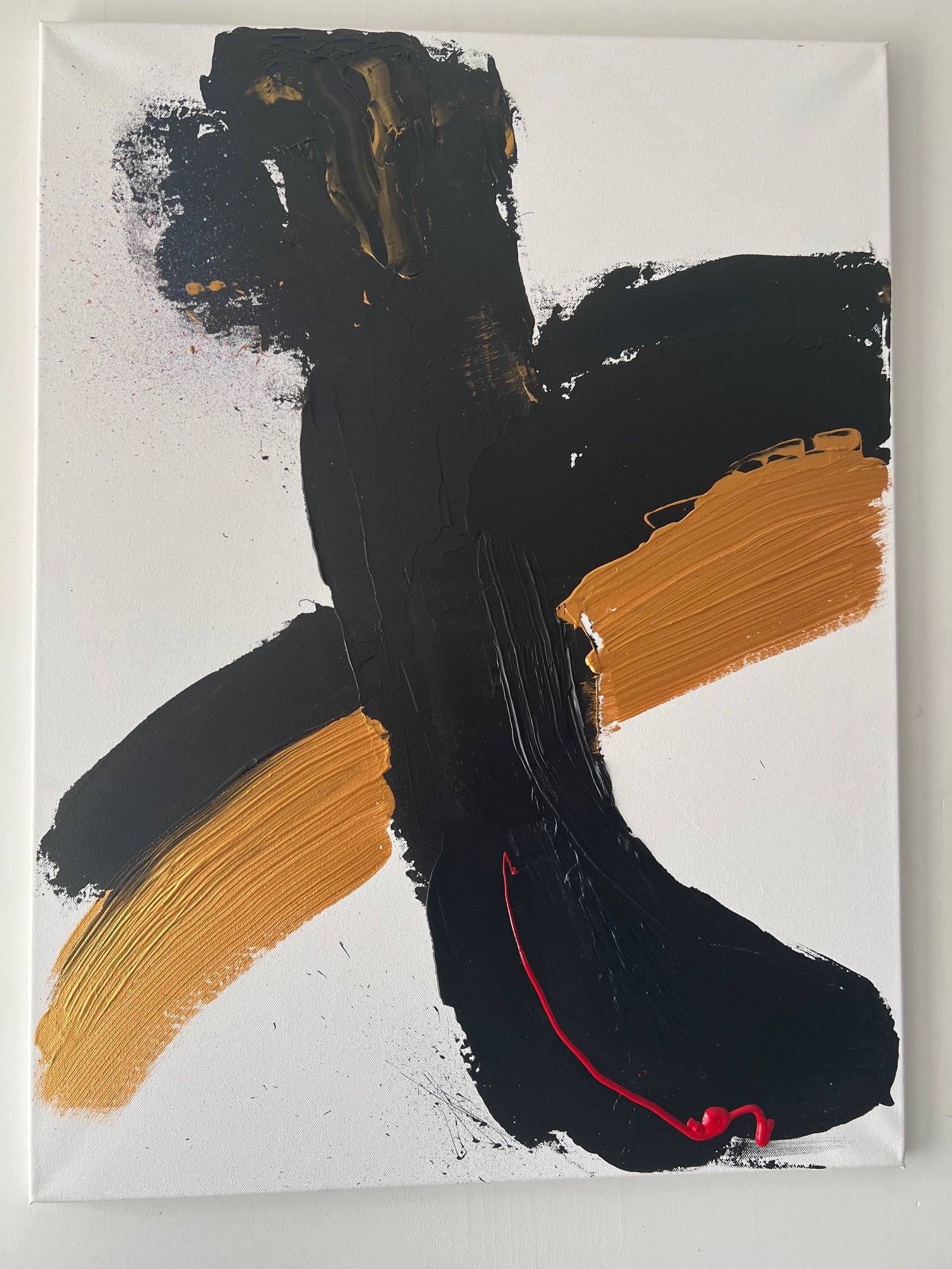 Tableau abstrait en relief blanc noir or