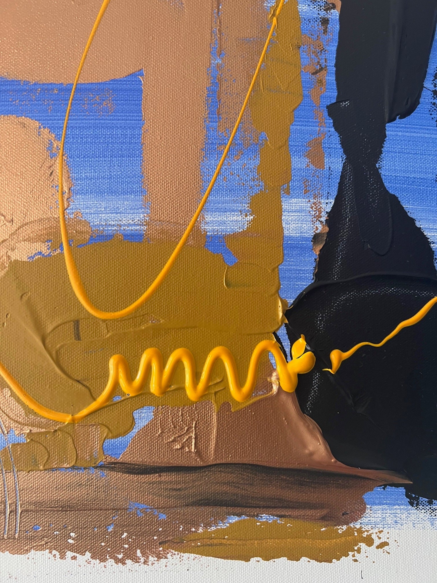 Tableau abstrait moderne bleu noir cuivre