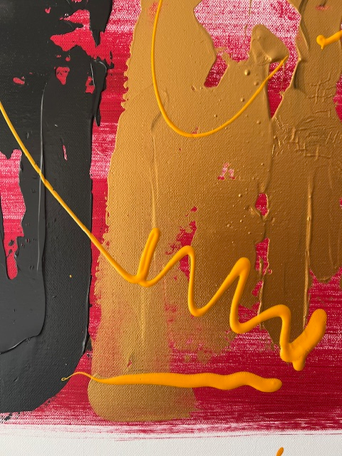 Tableau abstrait en relief rouge blanc or noir