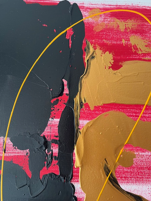 Tableau abstrait en relief rouge blanc or noir