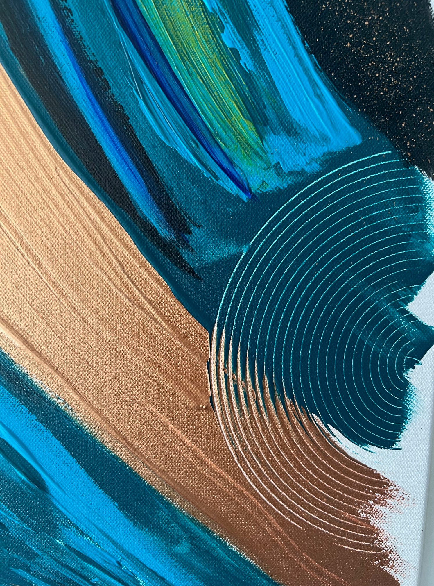 Biacha peinture  acrylique  fait main sur toile  vert  cuivre en relief 