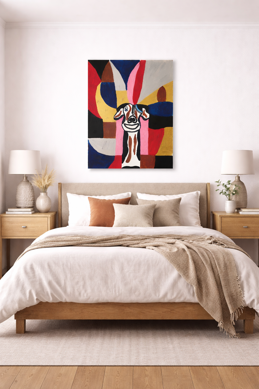 chambre moderne avec peinture de chien  en relief et multi couleur 