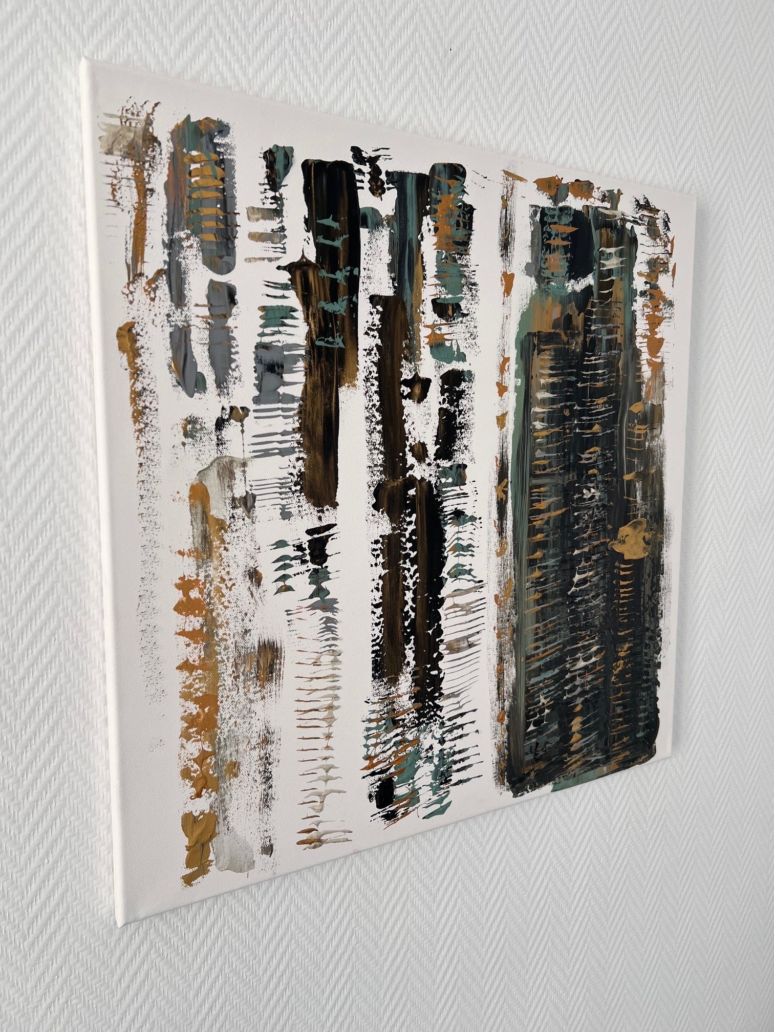 Tableau abstrait relief  or et noir 60x60 cm – Art moderne unique