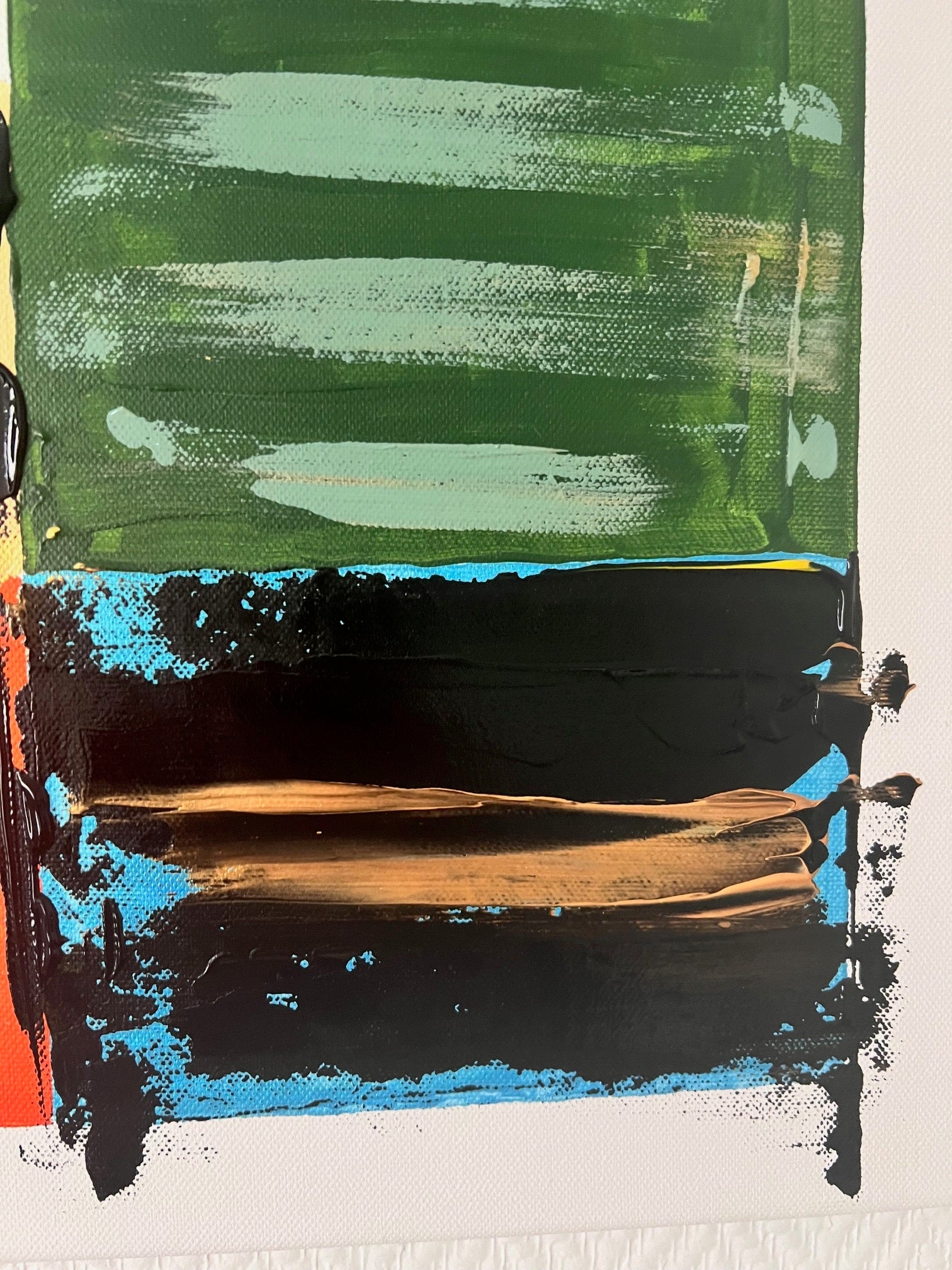 creation artistique moderne blocs couleur geste doré en relief 60x60cm