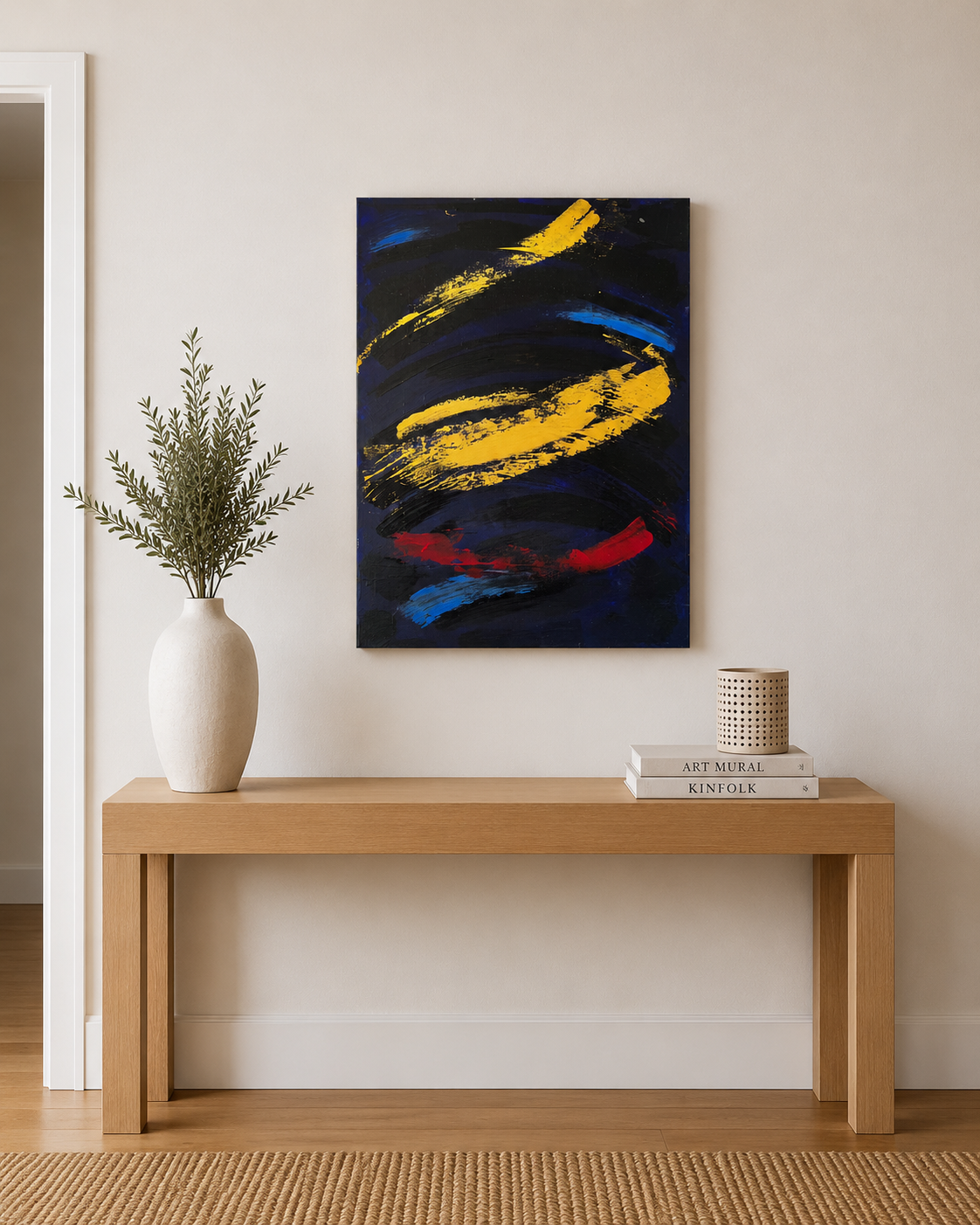 Création signée Biacha, artiste peintre français, jouant sur les contrastes de couleurs et les effets de matière dans un style contemporain.