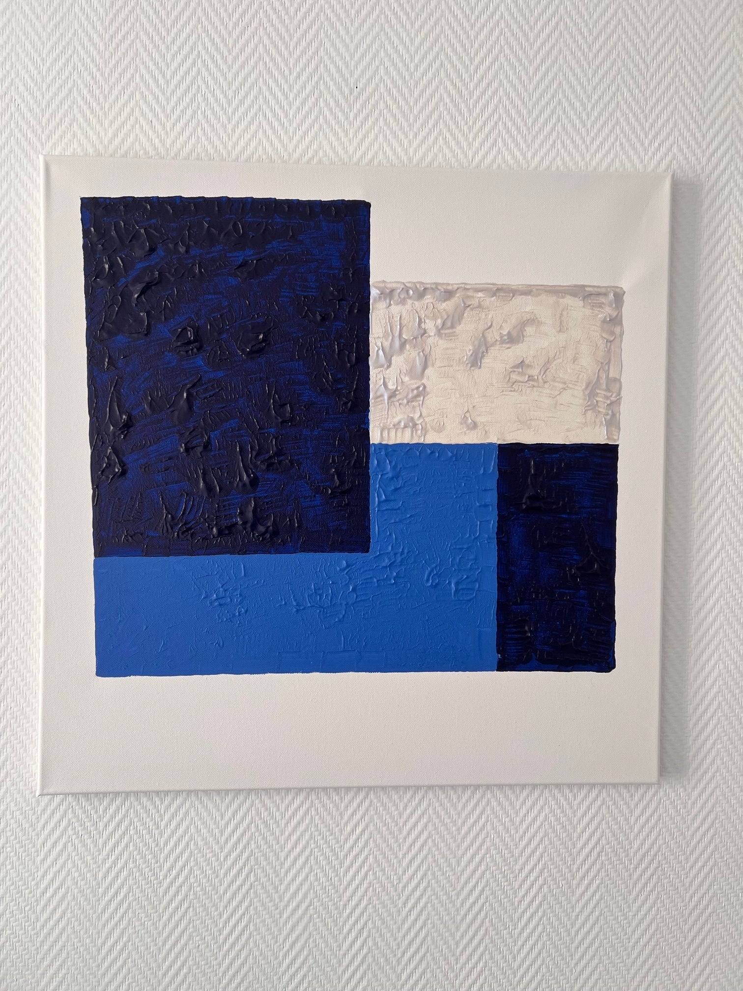 décoration murale moderne tableau fait main bleu Biacha 