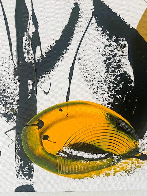 Tableau abstrait noir or jaune moderne