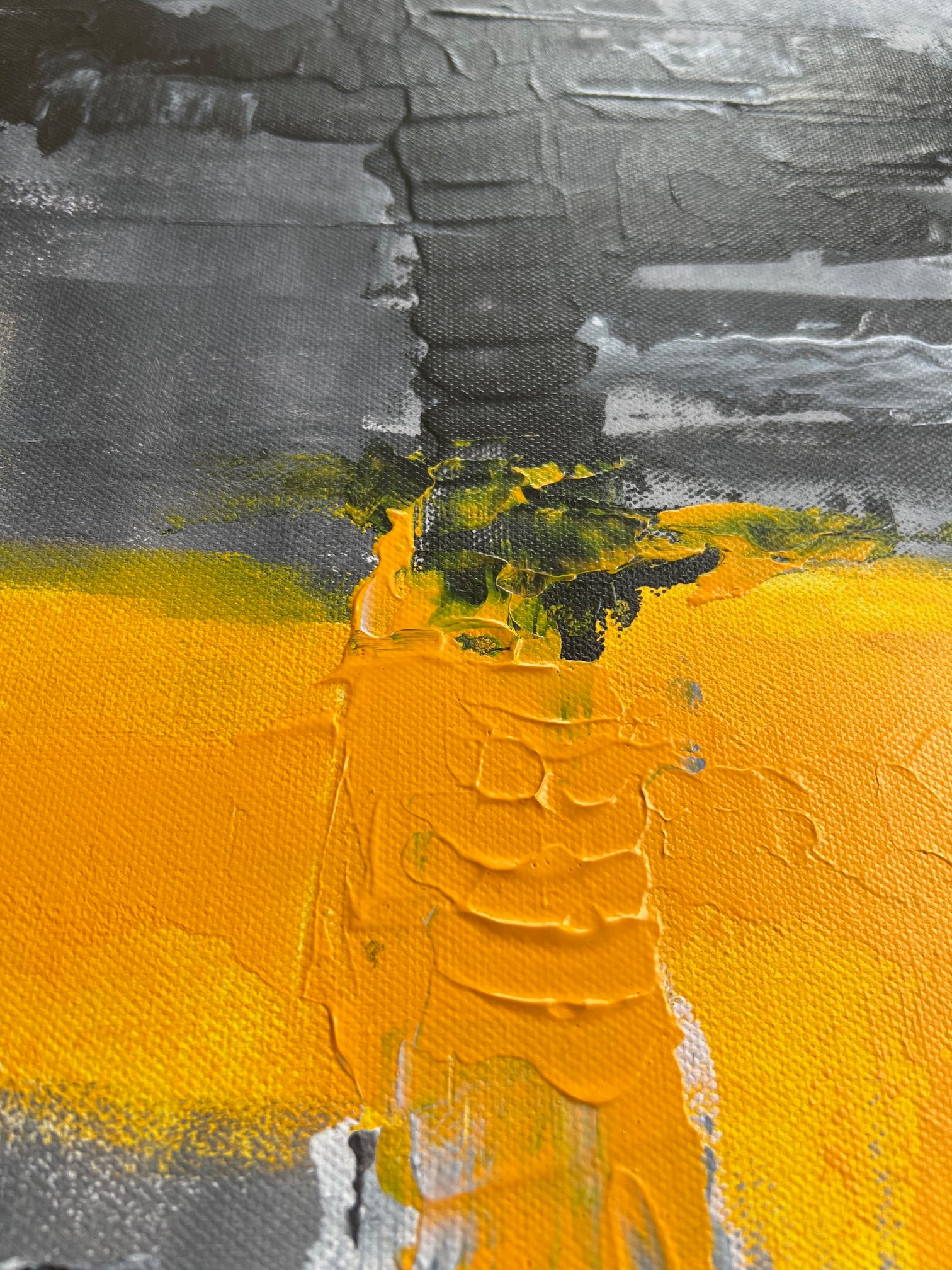 Tableau acrylique moderne jaune, noir et gris