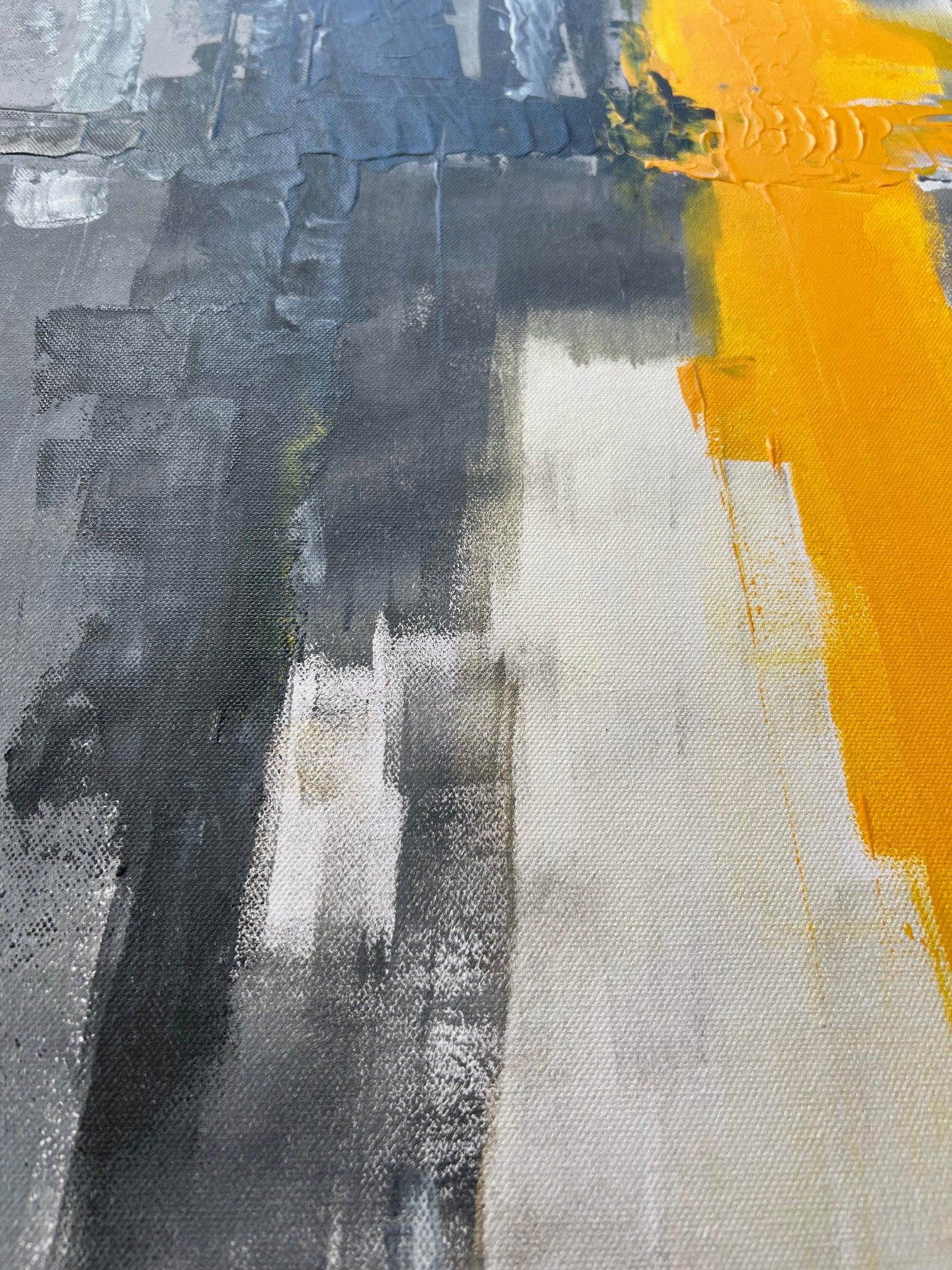 Tableau acrylique moderne jaune, noir et gris