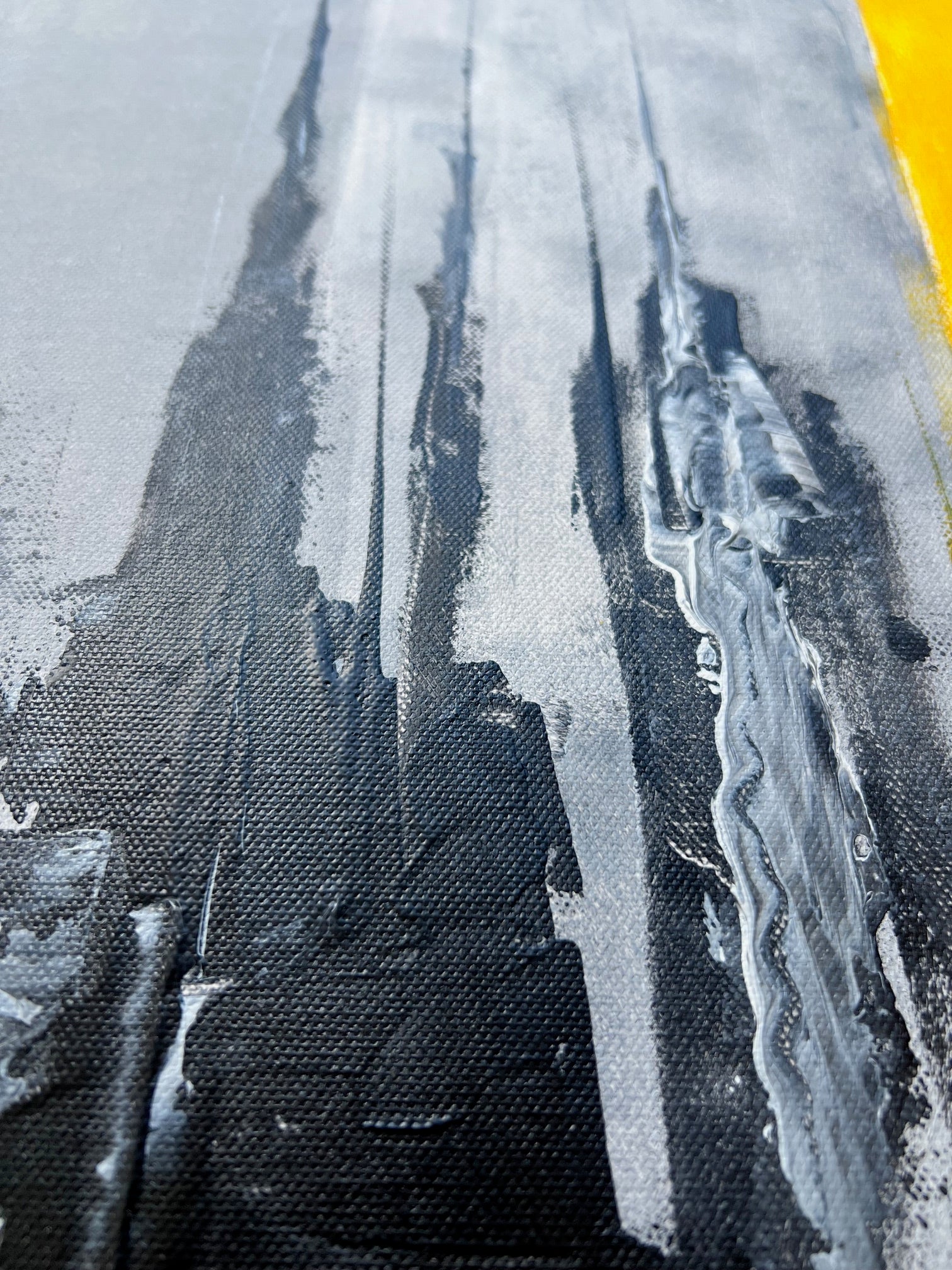 Tableau acrylique moderne jaune, noir et gris