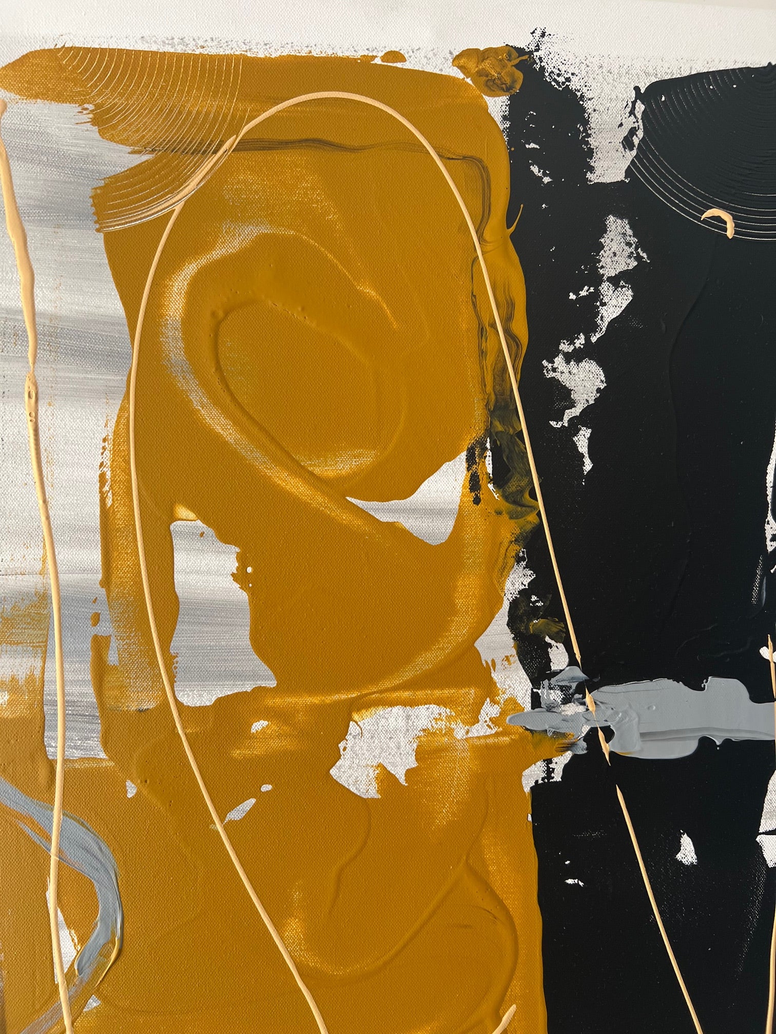 Tableau abstrait en relief noir marron blanc