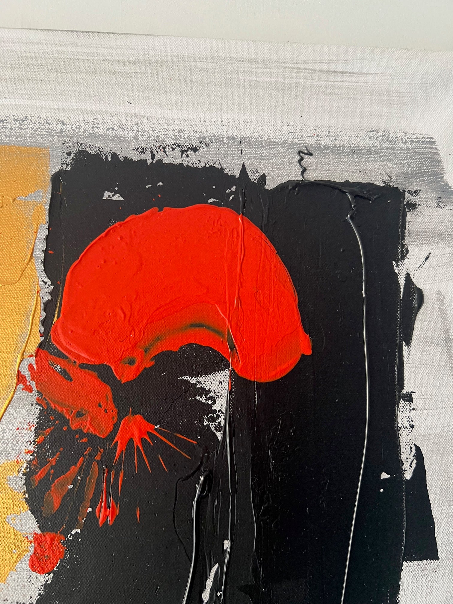 Tableau abstrait moderne rouge noir or