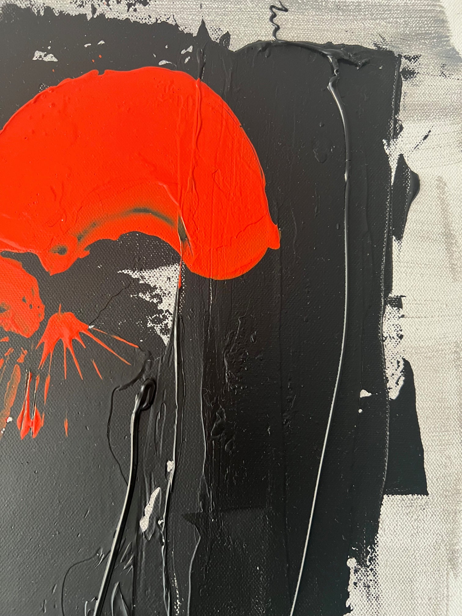 Tableau abstrait moderne rouge noir or