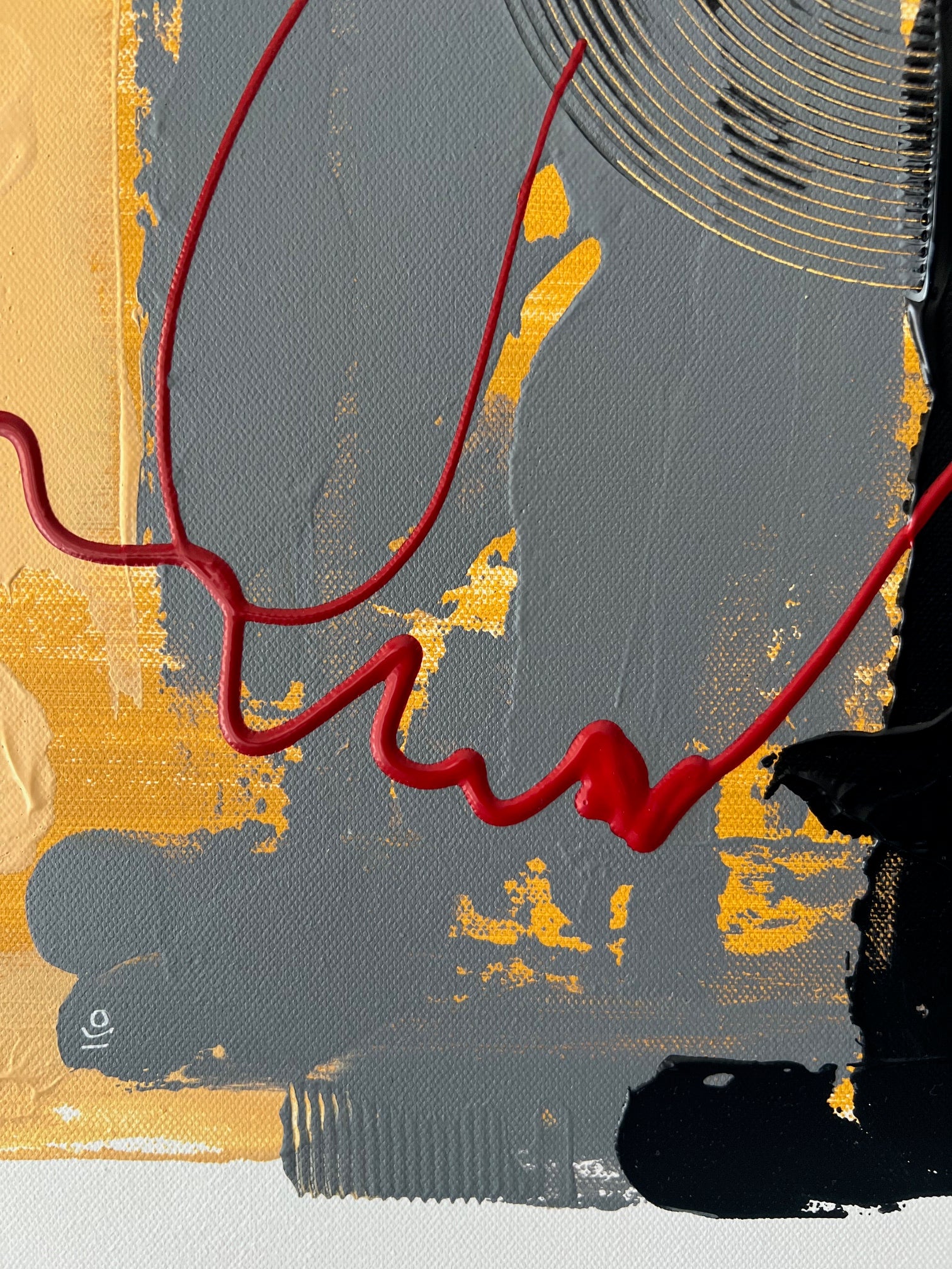 Tableau abstrait en relief beige gris noir