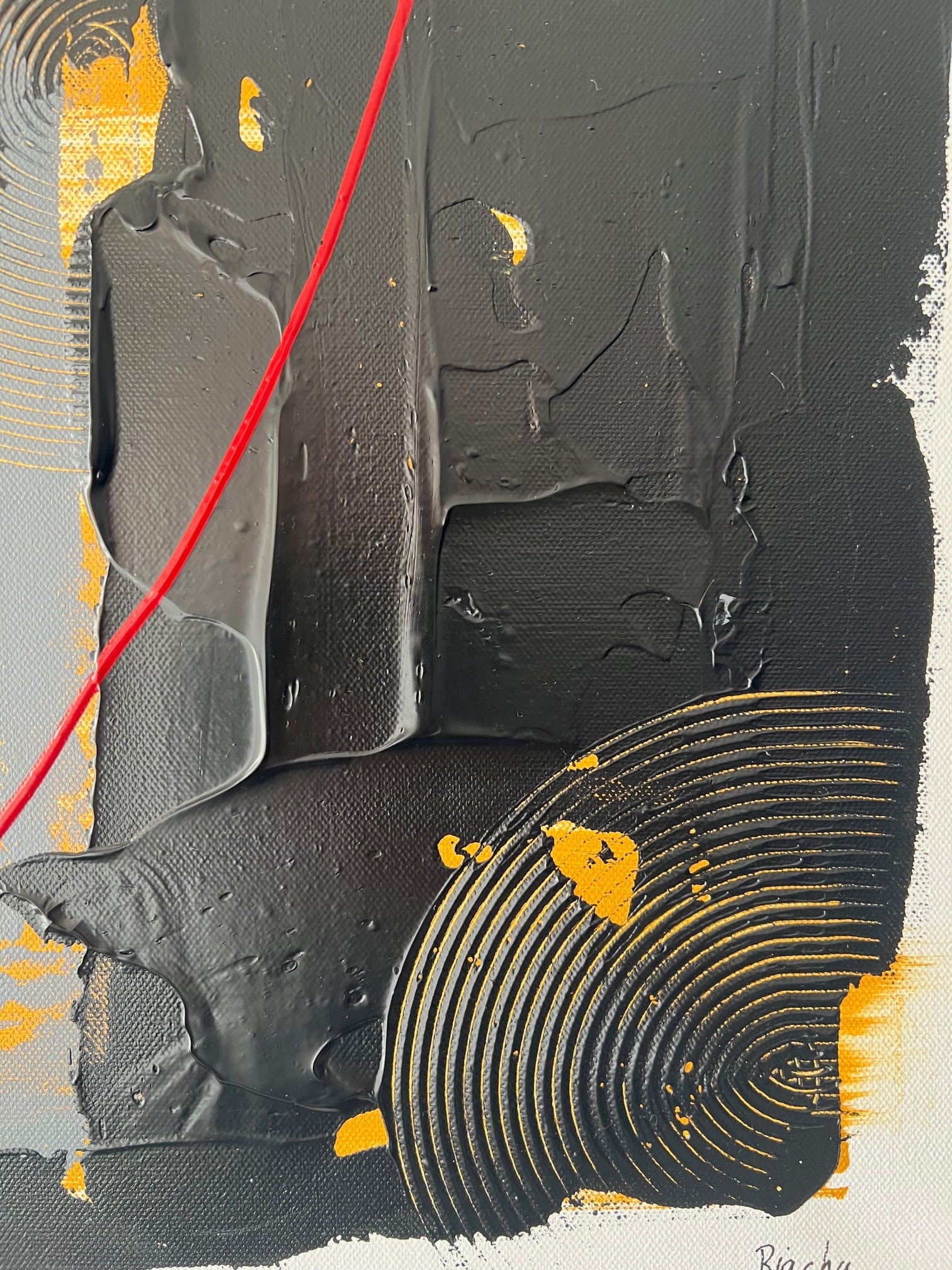 Tableau abstrait en relief beige gris noir