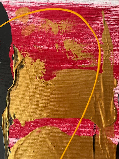 Tableau abstrait en relief rouge blanc or noir