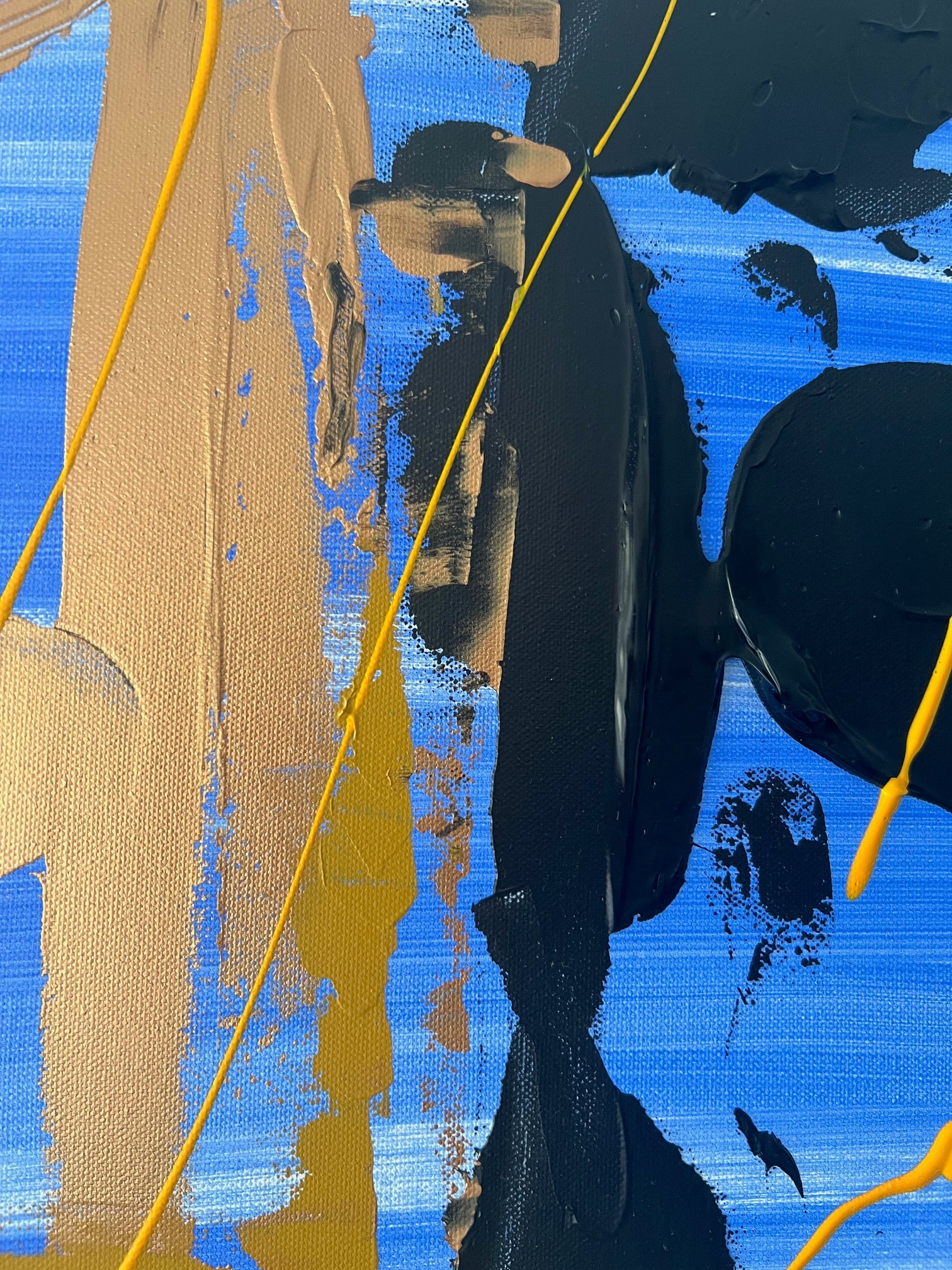Tableau abstrait moderne bleu noir cuivre