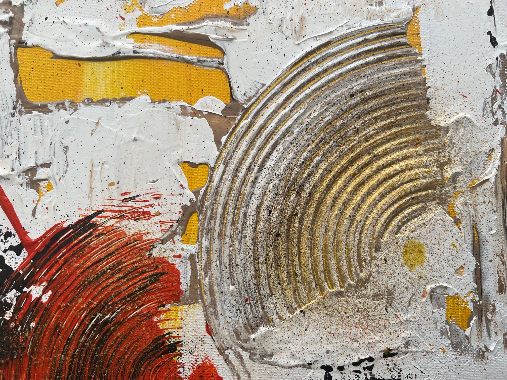 Tableau Moderne en Relief Or, Jaune, Blanc, Noir
