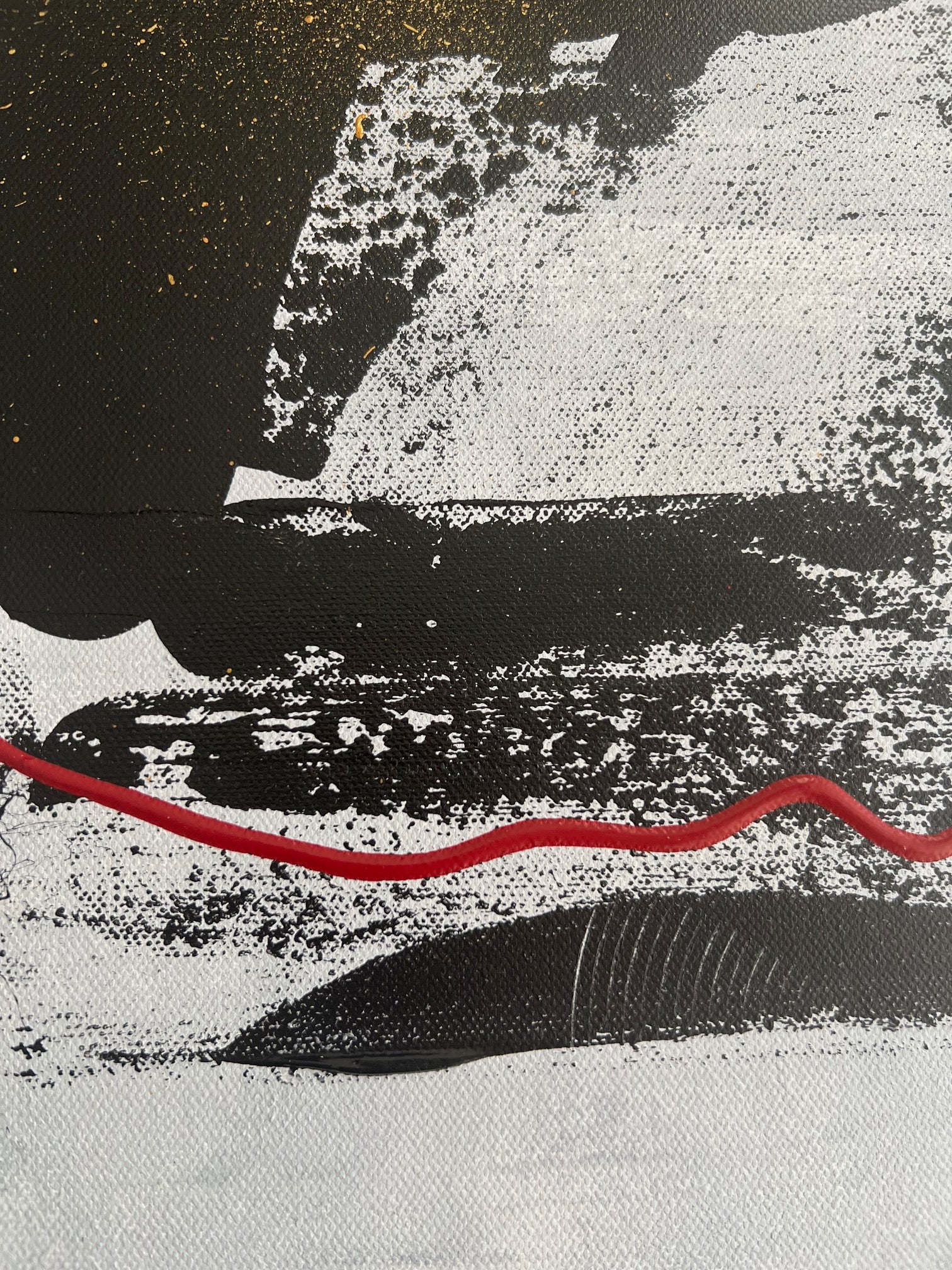 Tableau abstrait en relief blanc noir et or