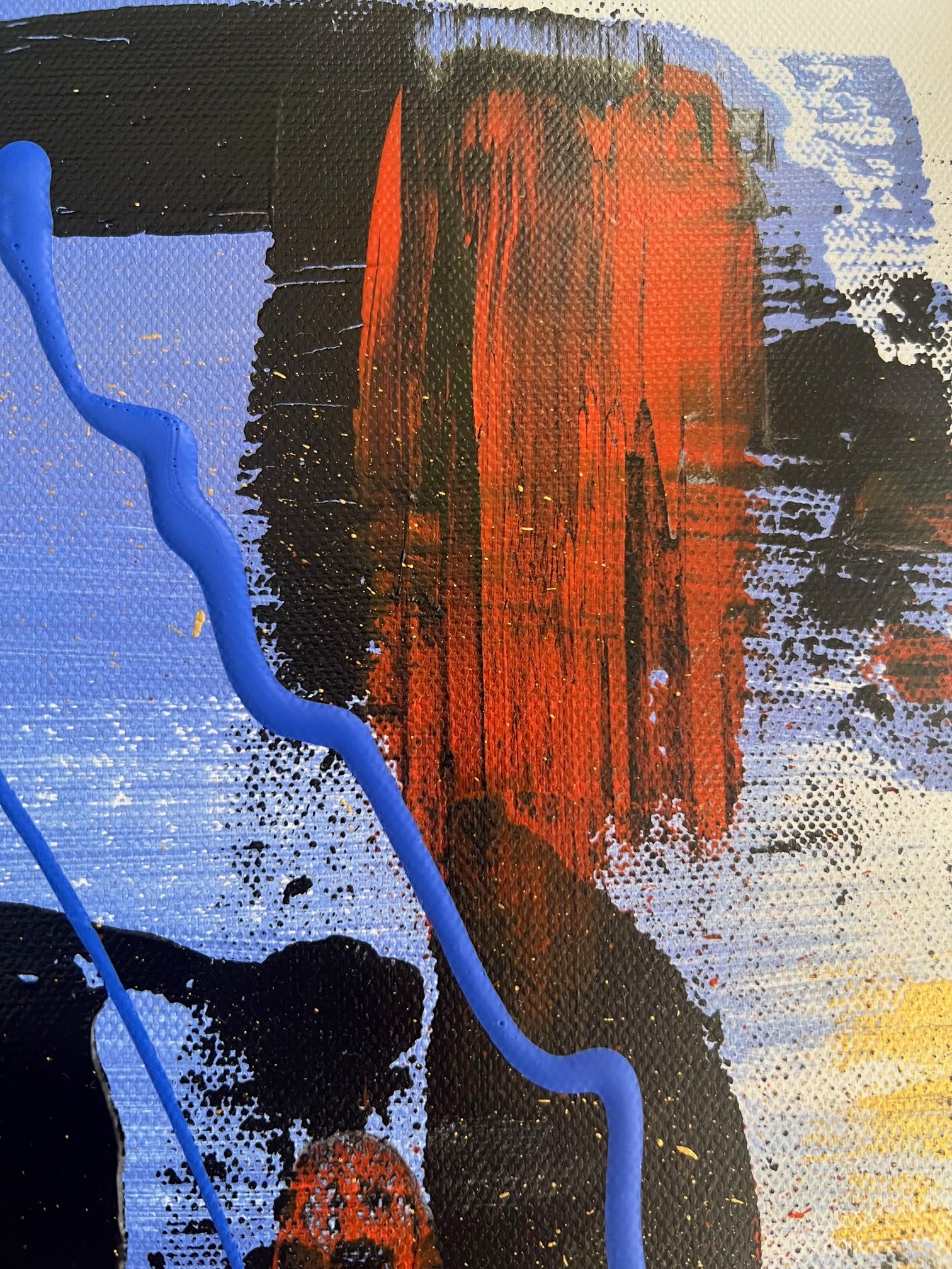 Tableau abstrait en relief blanc bleu noir