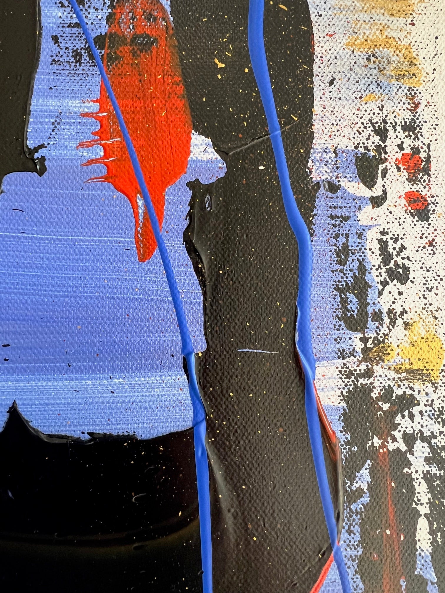 Tableau abstrait en relief blanc bleu noir