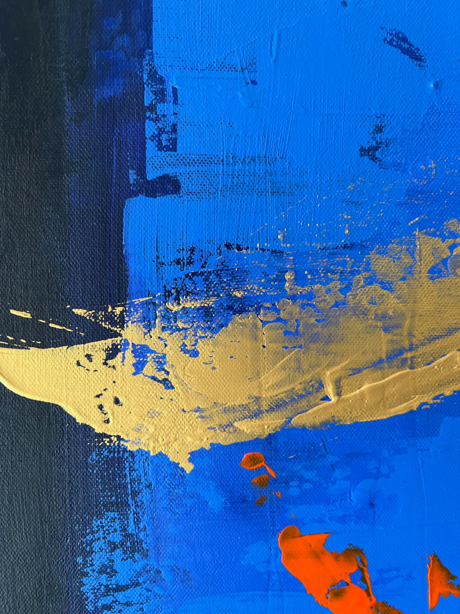 Tableau abstrait Bleu Orange et Or  “Fusion”