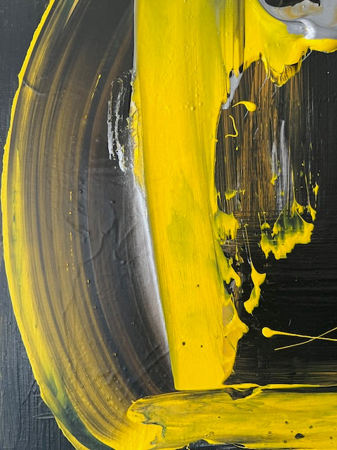 Tableau Abstrait Noir, Gris & Jaune en Relief