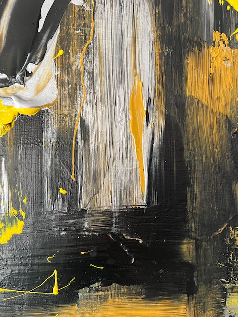 Tableau Abstrait Noir, Gris & Jaune en Relief