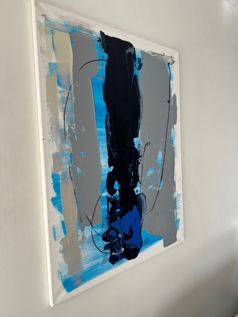 Tableau moderne noir et gris, œuvre abstraite élégante et lumineuse en relief. Biacha