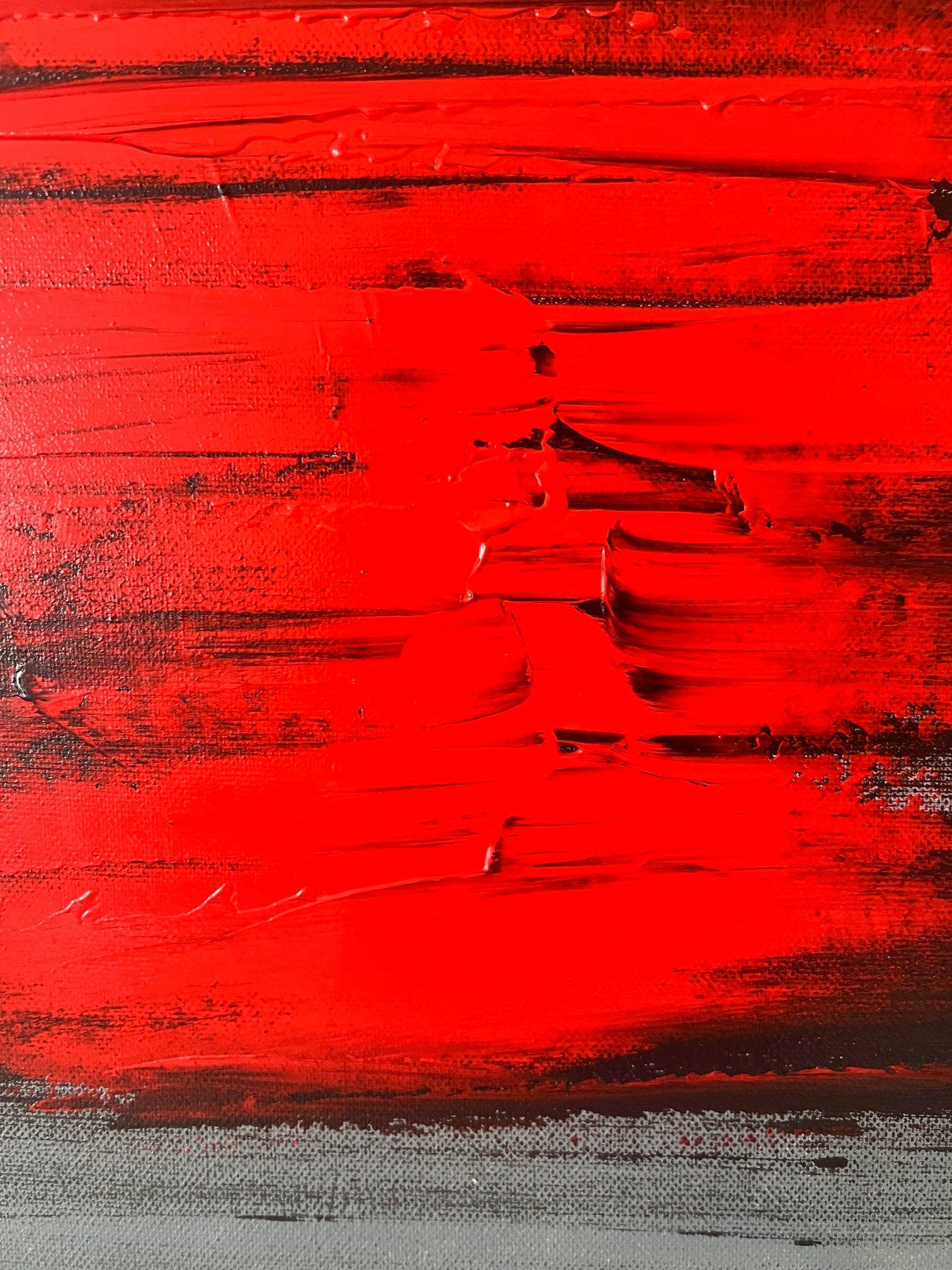 oeuvre abstraite moderne rouge intense noir or décoration moderne