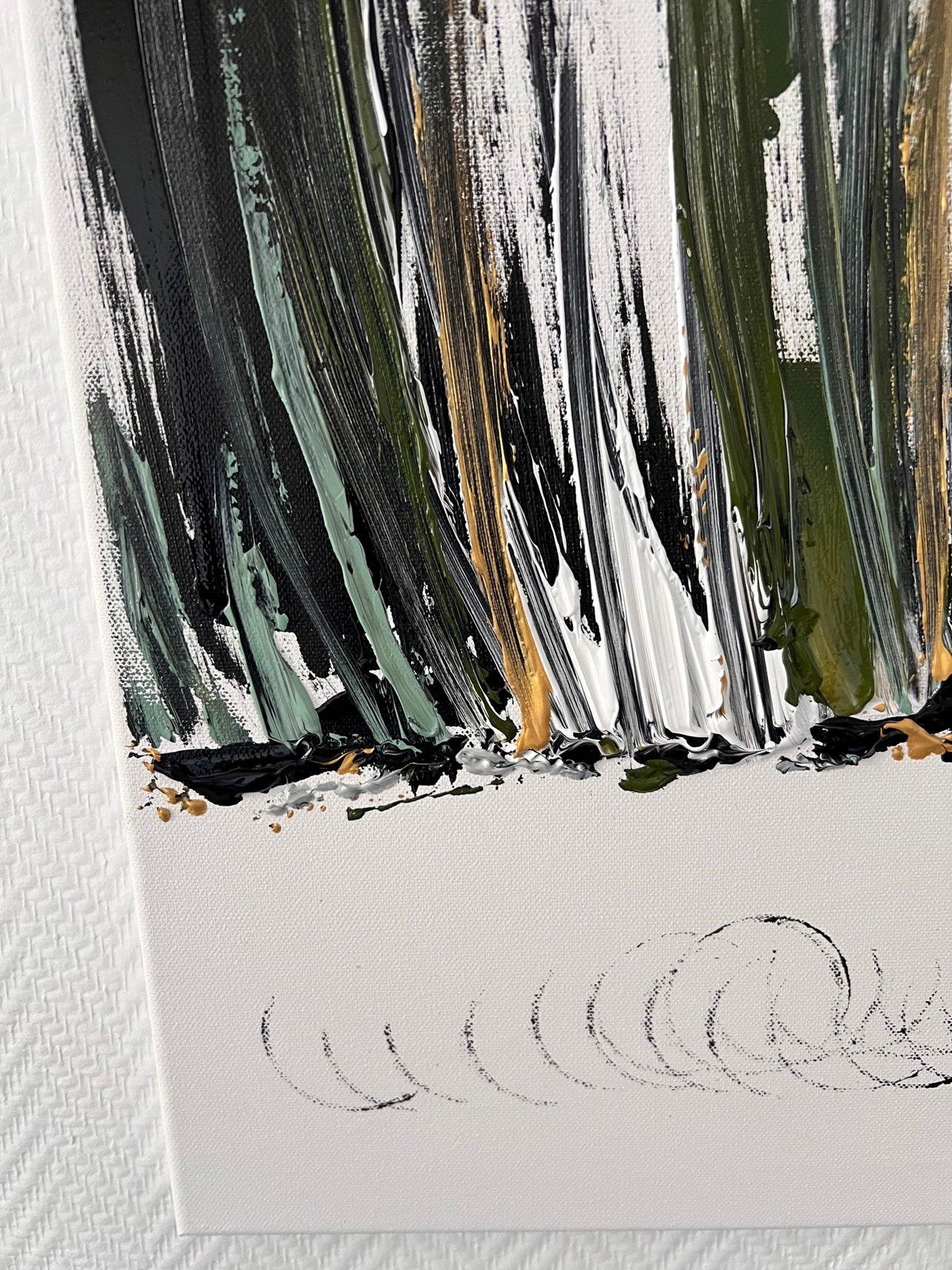 Oeuvre abstraite vert forêt et noir en relief  décoration murale artistique Biacha