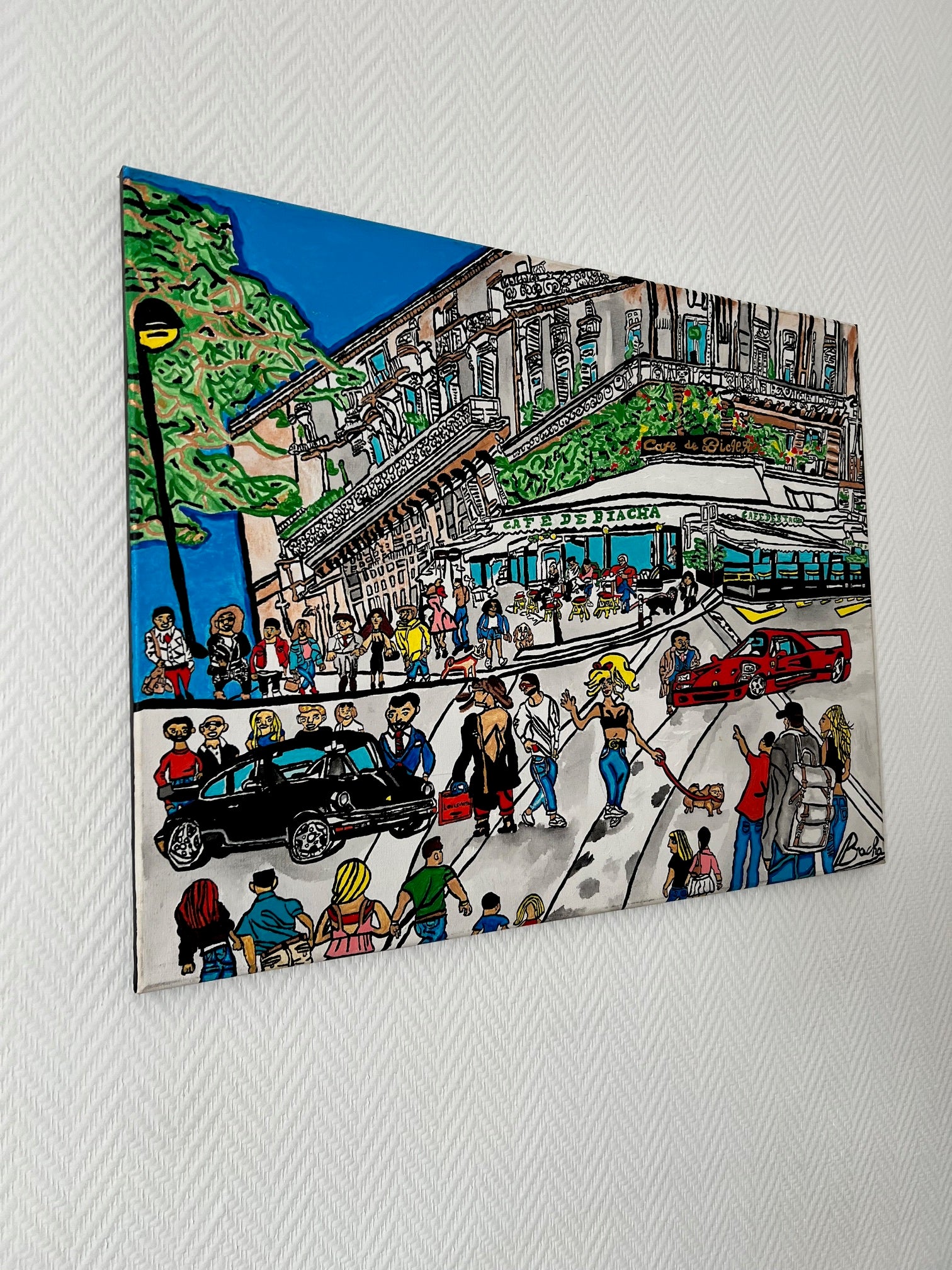 Oeuvre  originale  scene de la vie parisienne  boulevard Saint Germain  Paris  - Biacha artiste peintre 