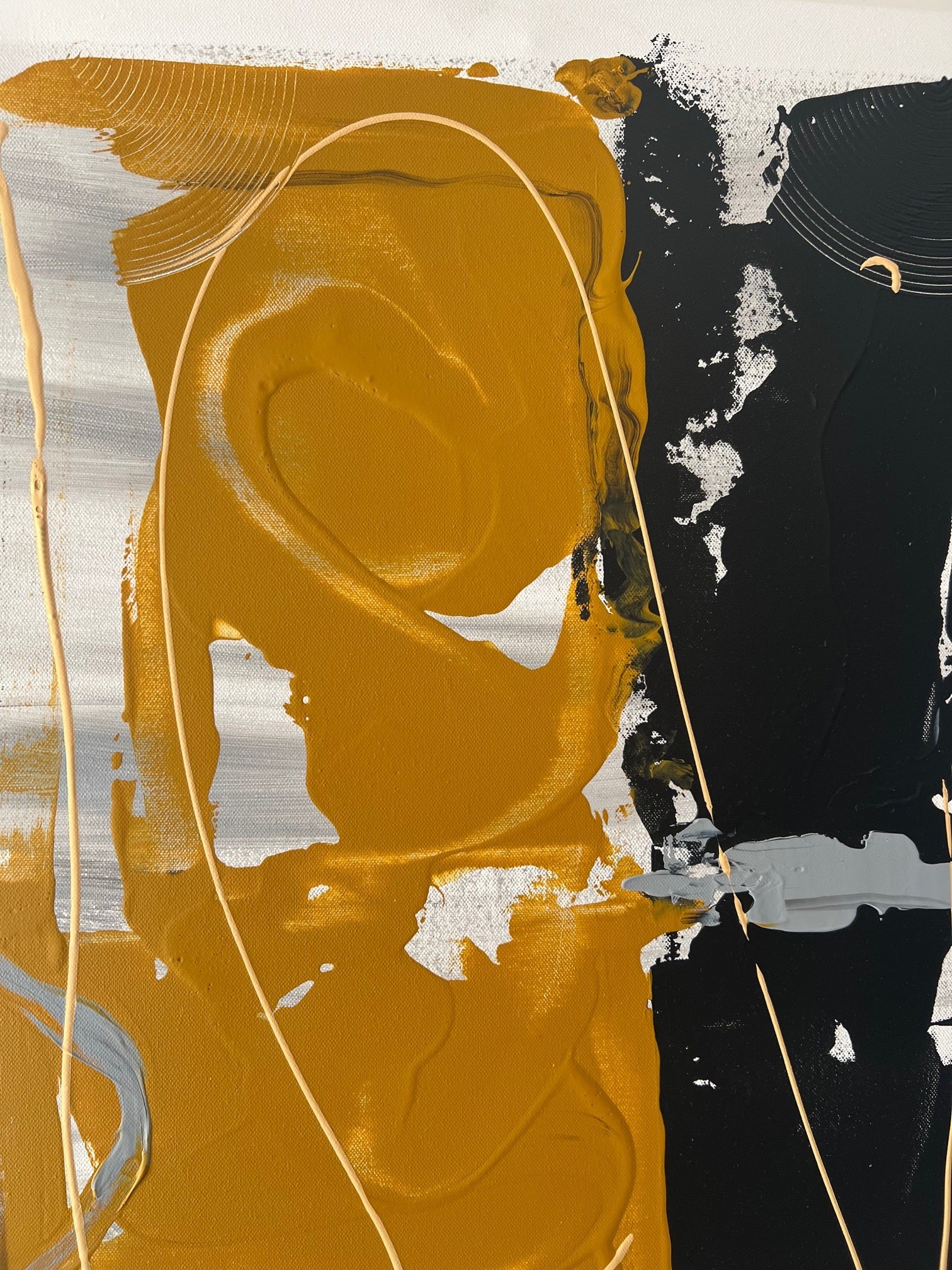 Tableau abstrait en relief noir marron blanc