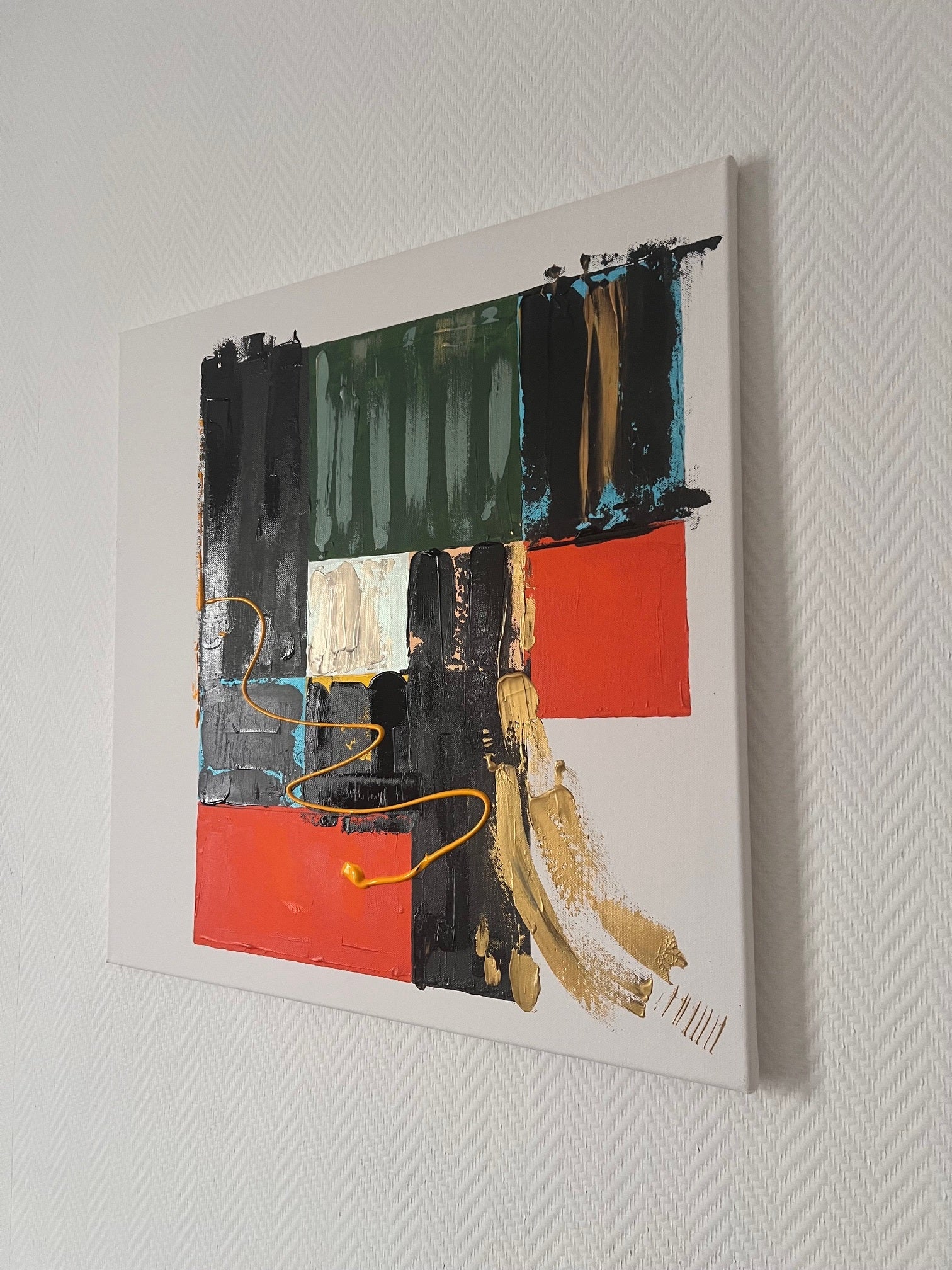 peinture abstraite carré et géométrique taille 60x60cm couleurs vives et relief