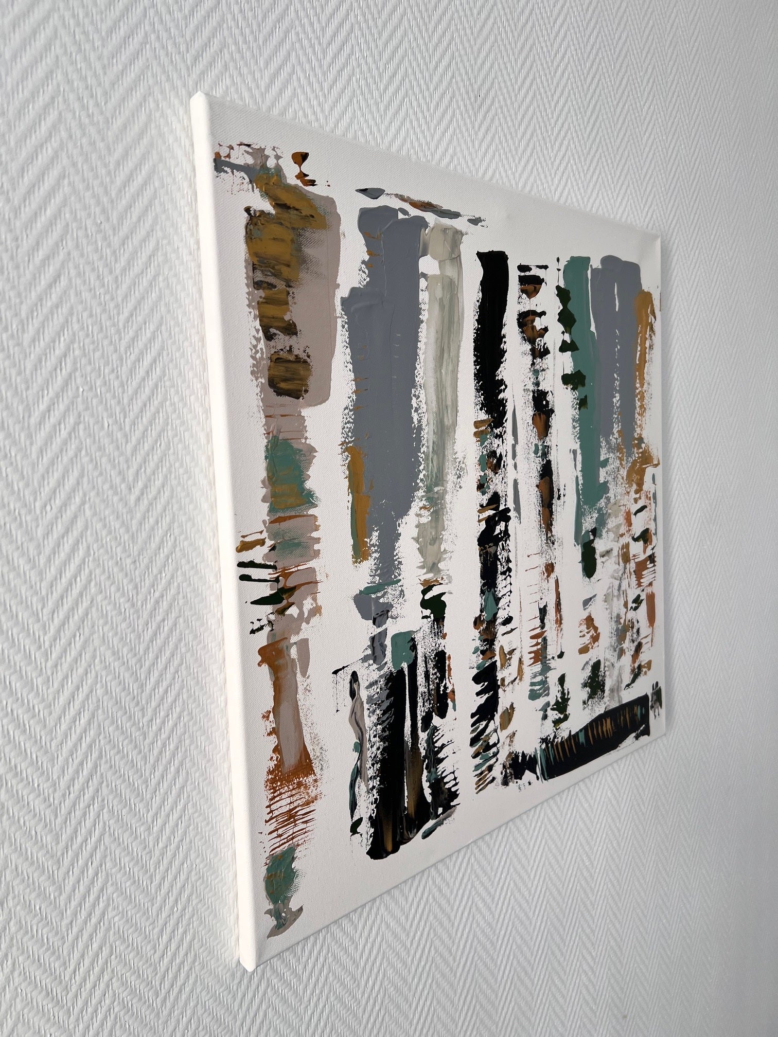 peinture abstraite dynamique noir gris sauge or style contemporain