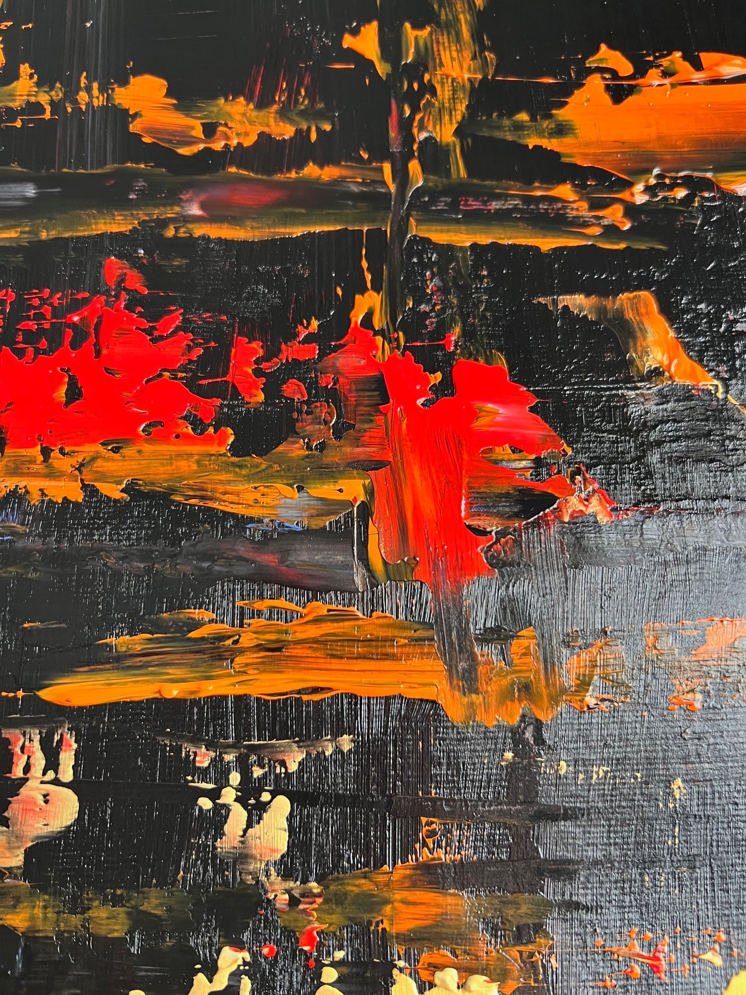 peinture abstraite sur papier faite main or rouge orange tableau moderne décoration murale artistique