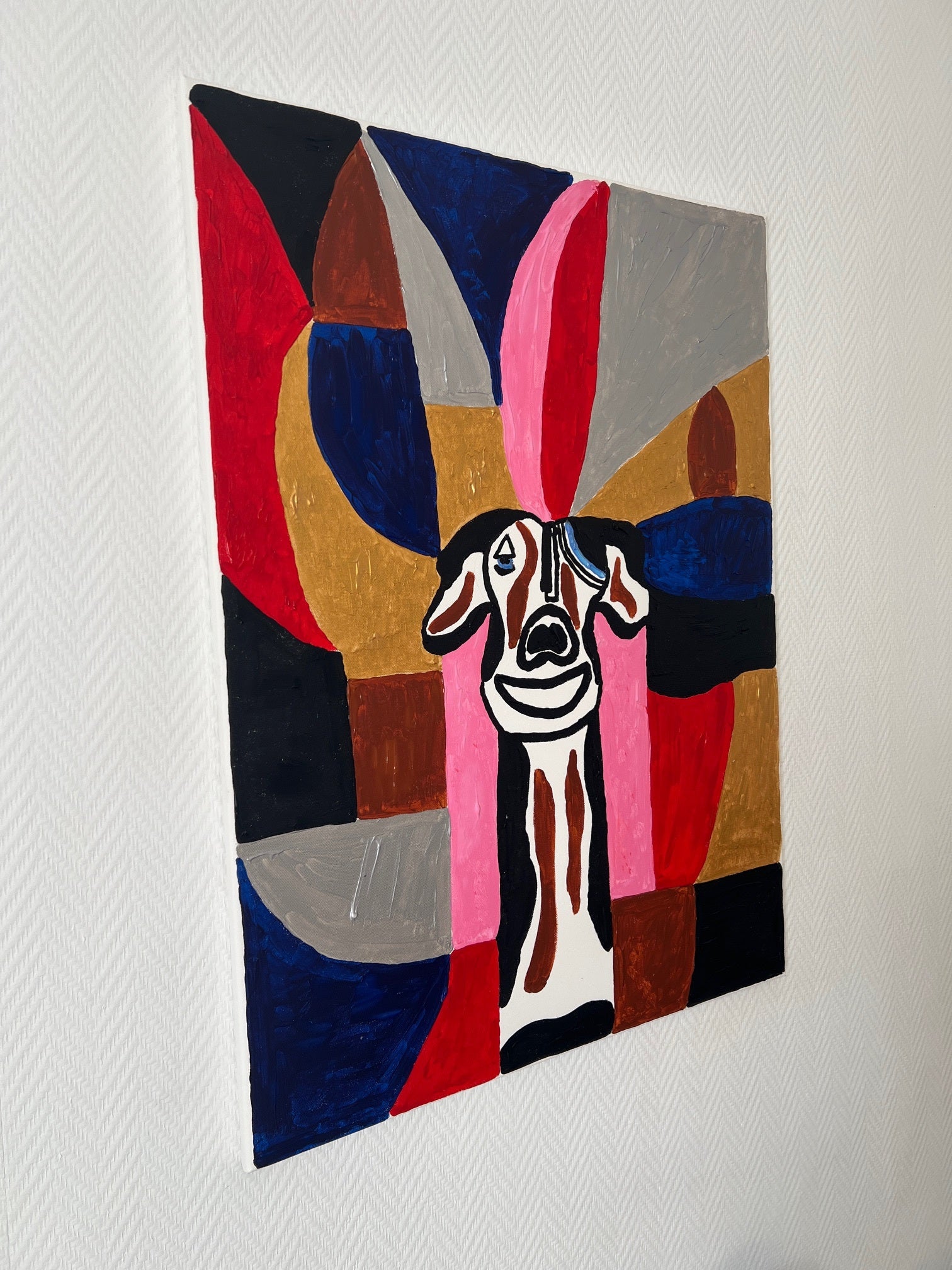 peinture abstraite  sur toile chien joyeux 