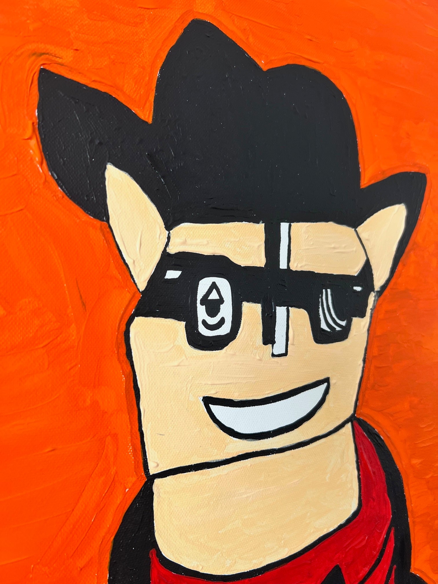 peinture acrylique faite main personnage avec lunettes tableau moderne coloré sur toile carrée
