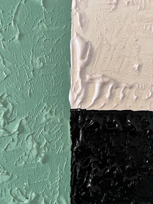 peinture contemporaine en relief vert sauge blanc noir texture moderne Biach