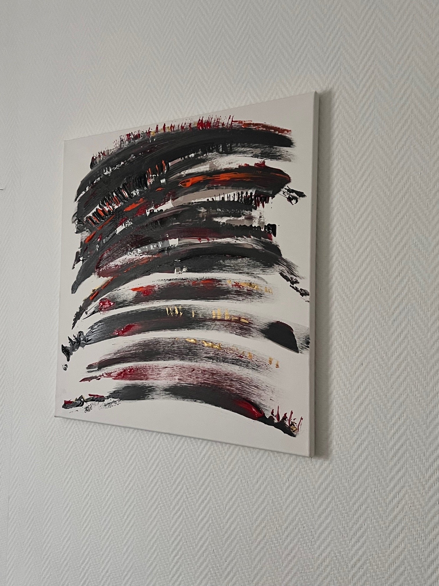 peinture en relief abstraite rouge noir or