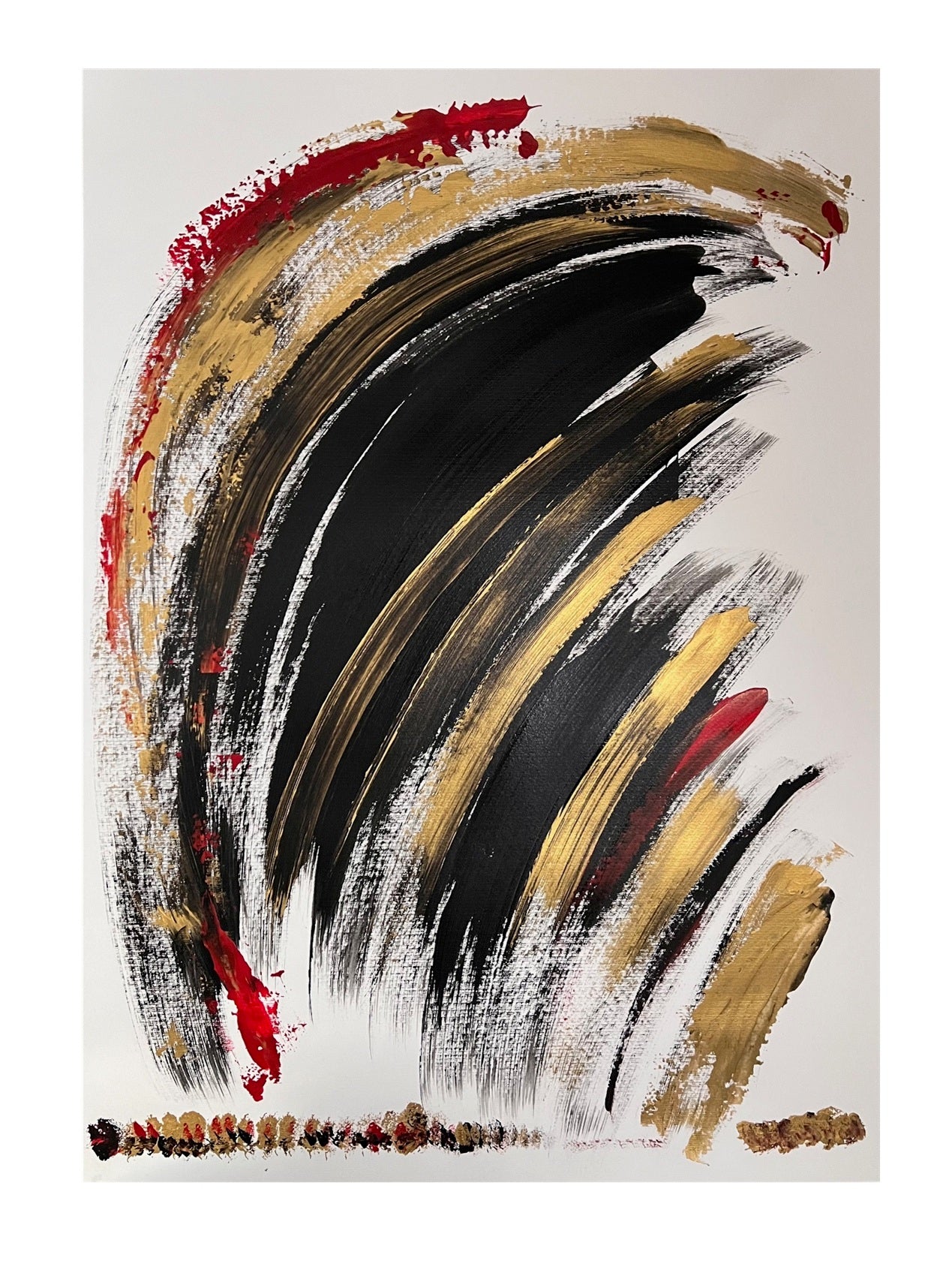 peinture abstrait  en relief or  noir  fait à  la main 