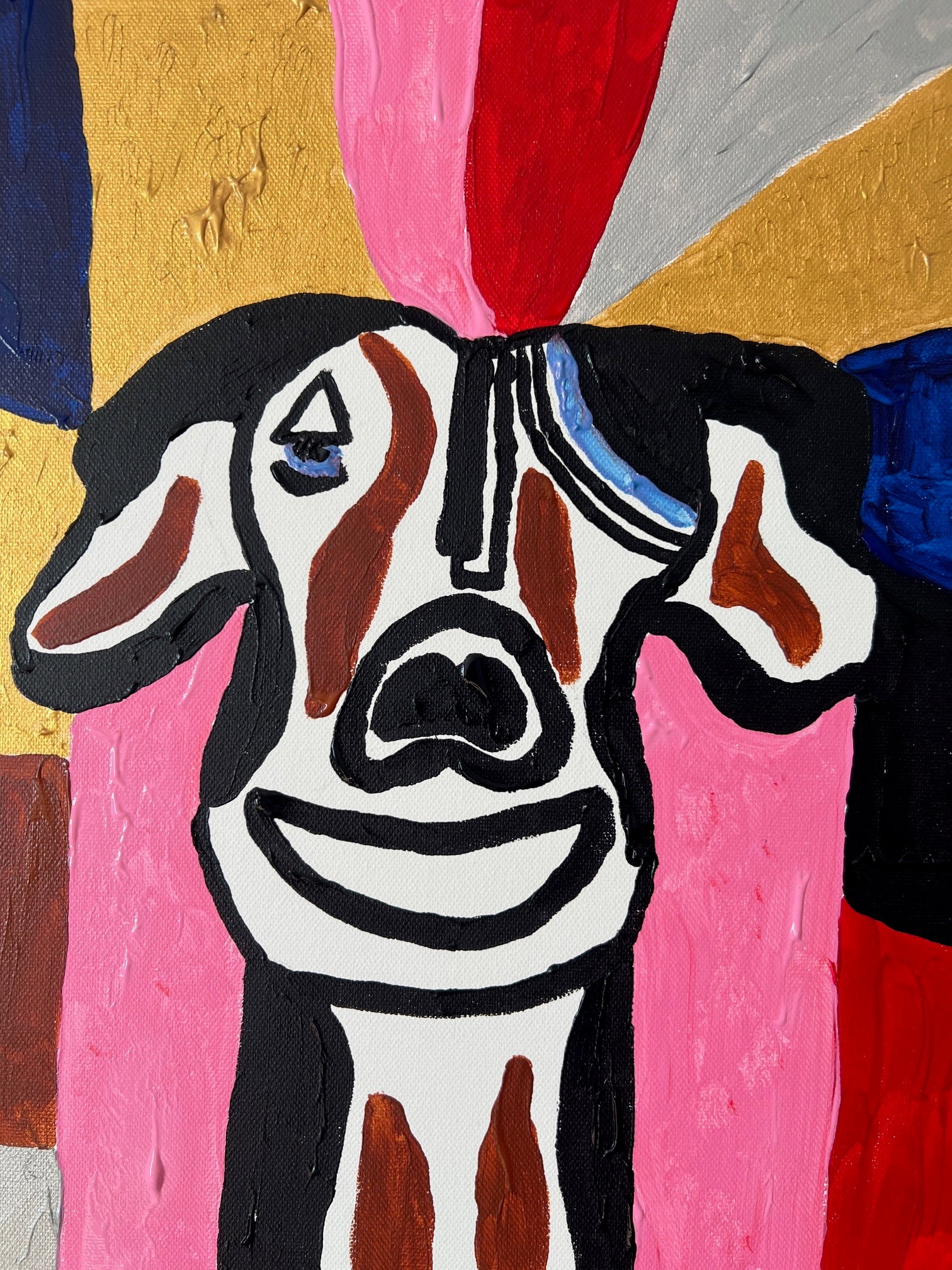 peinture  faite à la main visage de chien joyeux  