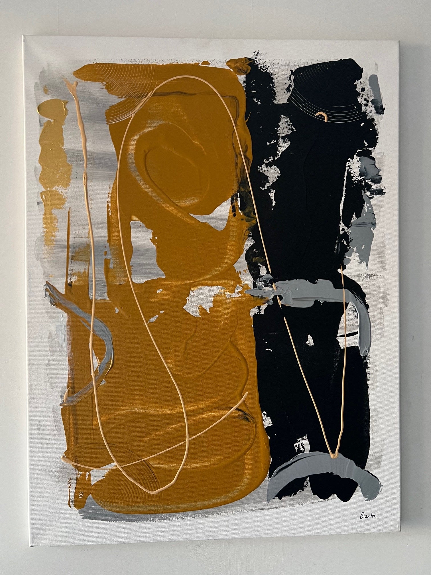 Tableau abstrait en relief noir marron blanc
