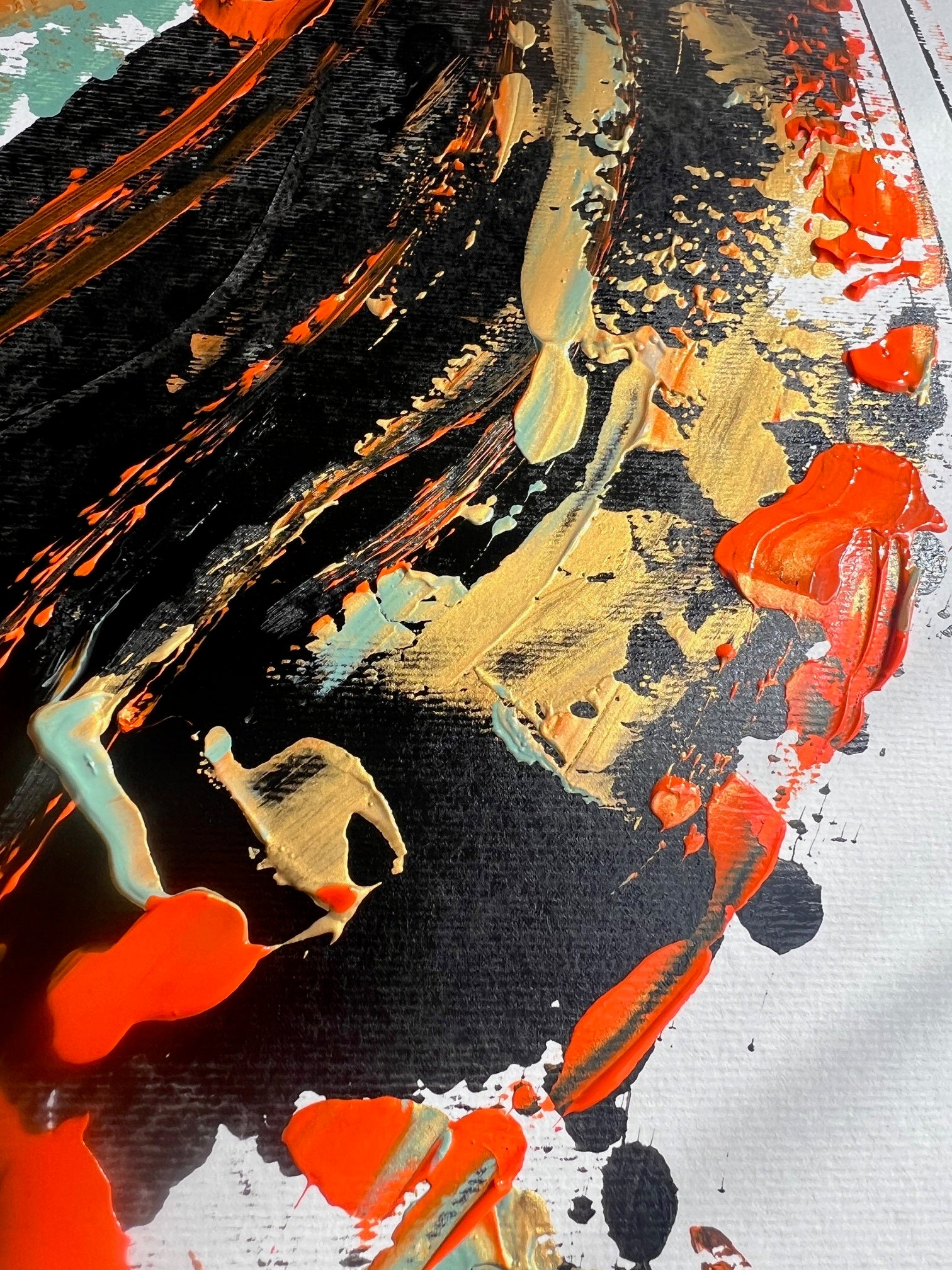 peinture  moderne or noir et orange sur papier haute qualité Biacha 