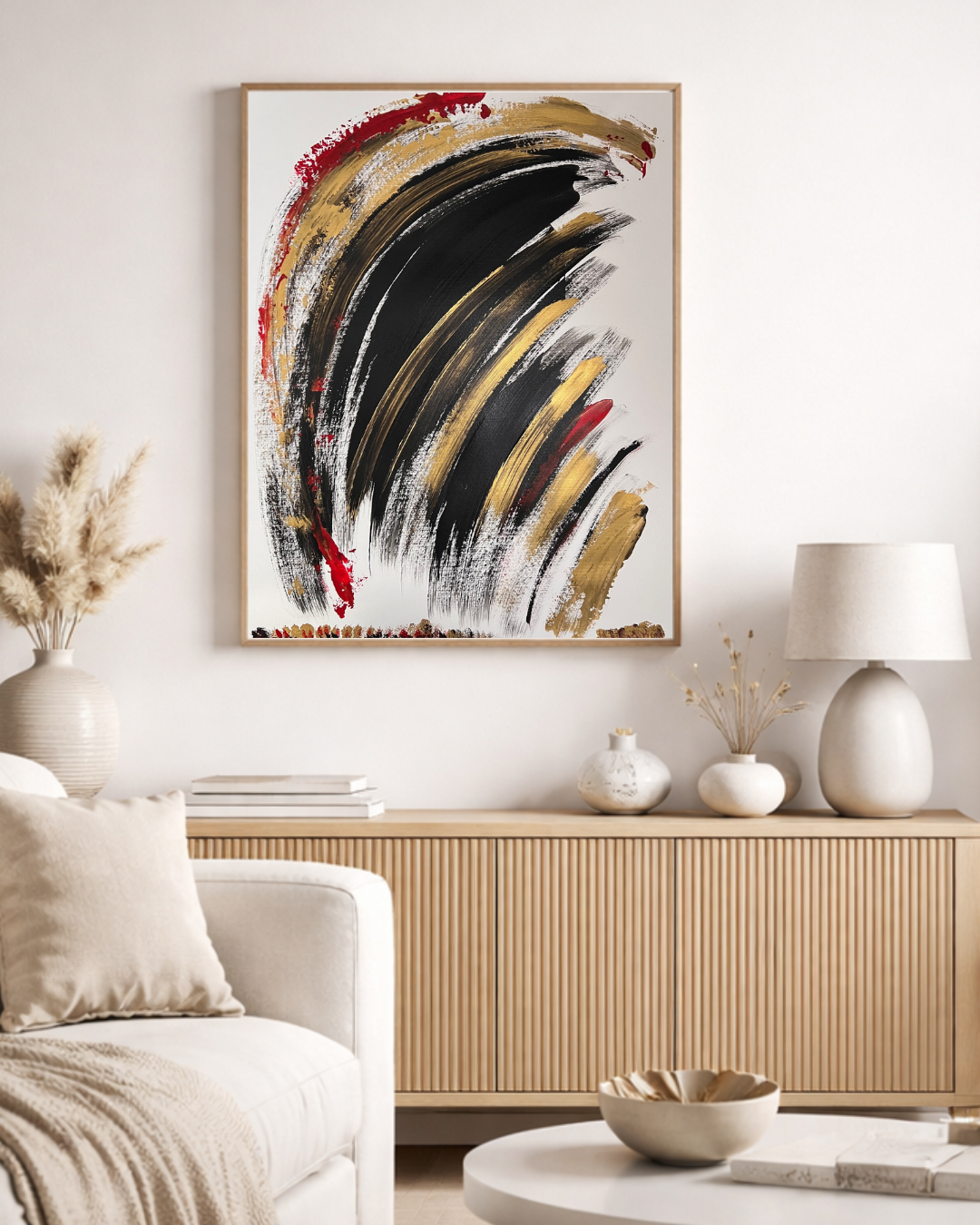 peinture abstraite sur papier  épais  rouge et or  Biacha 