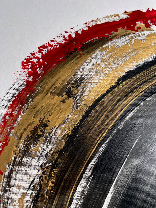 peinture sur papier en relief rouge or et noir 