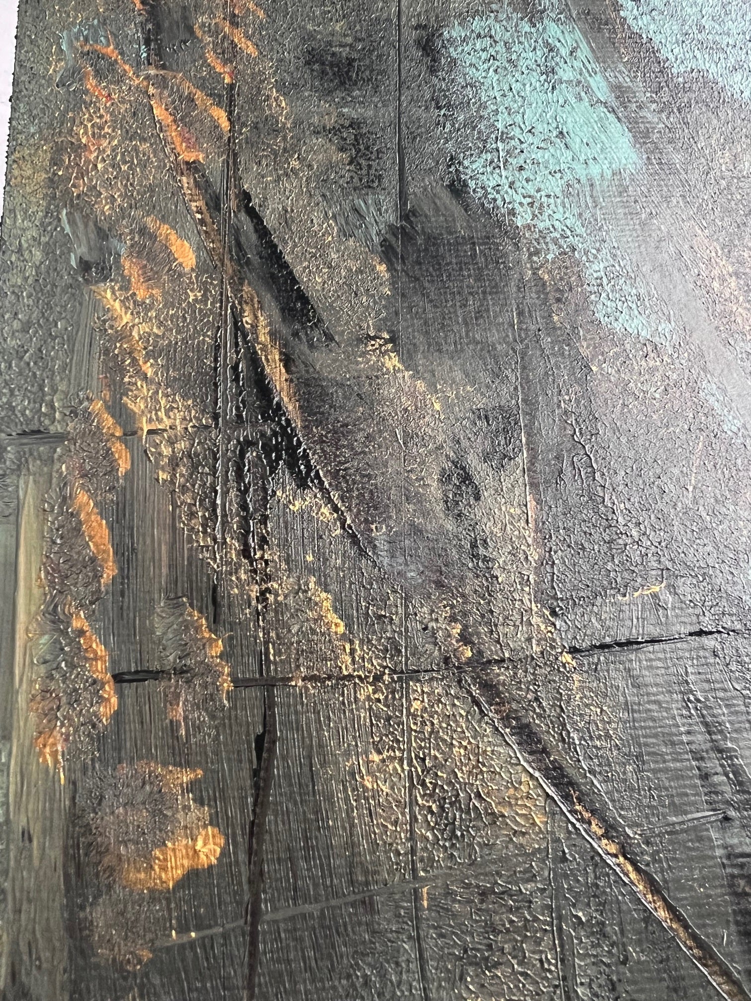 peinture sur papier  or noir  vert sauge  peint à la main 