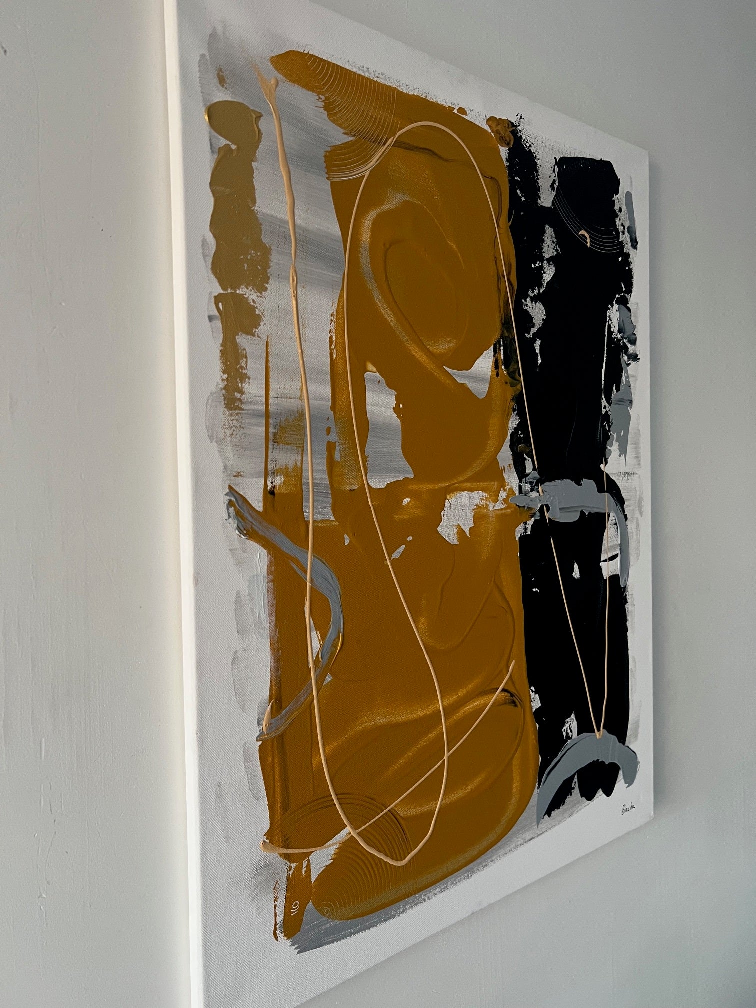 Tableau abstrait en relief noir marron blanc