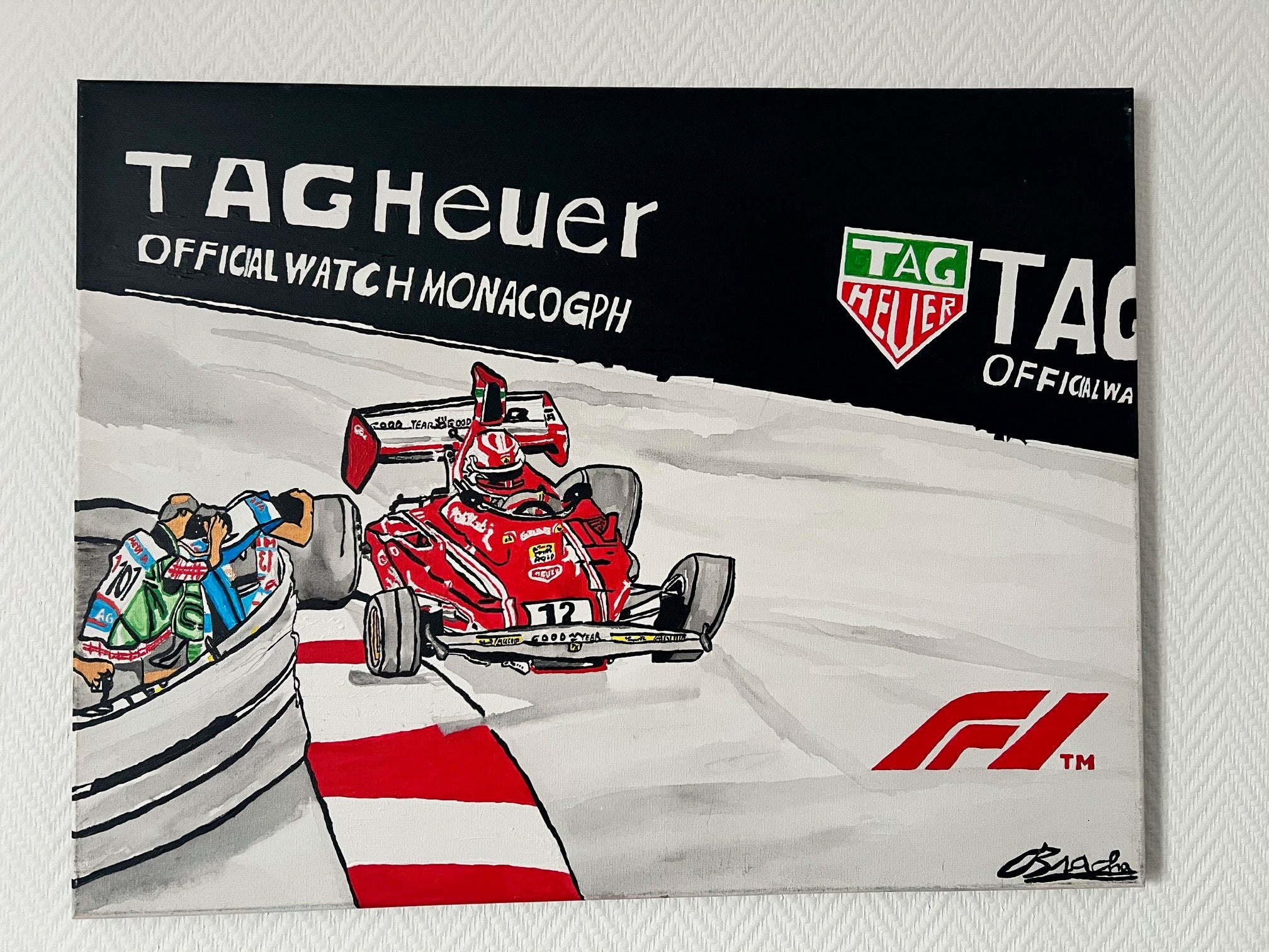 tavbleau  formule 1  ferrari GP Monaco oeuvre orignial peinte à la main 