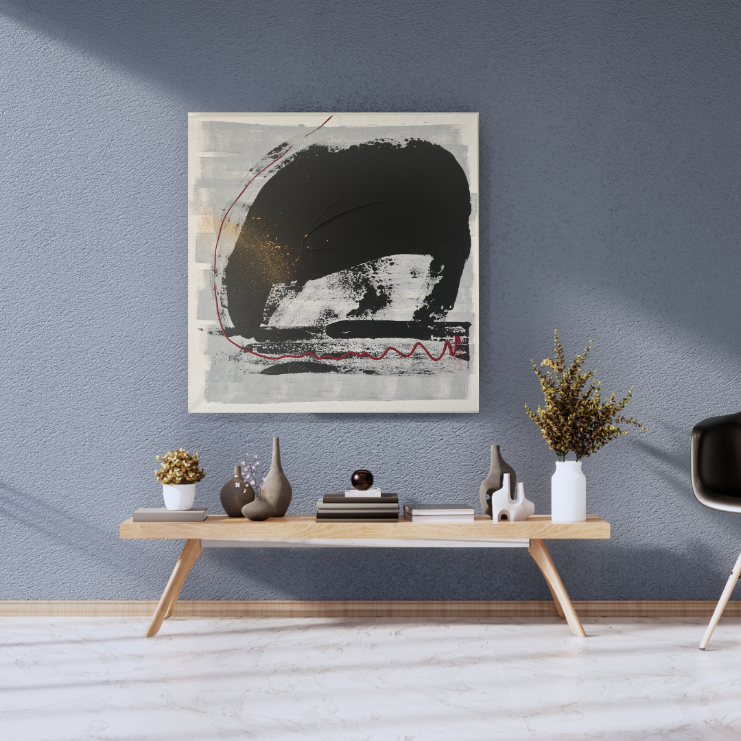 Tableau abstrait en relief blanc noir et or